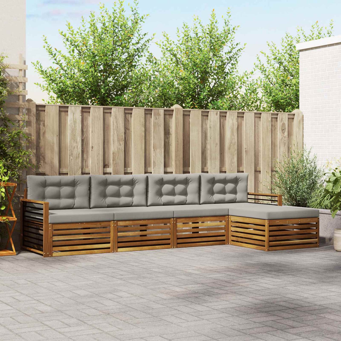 Outdoor-Sofagarnitur mit Kissen 5 pcs Natürlich und Hellgrau