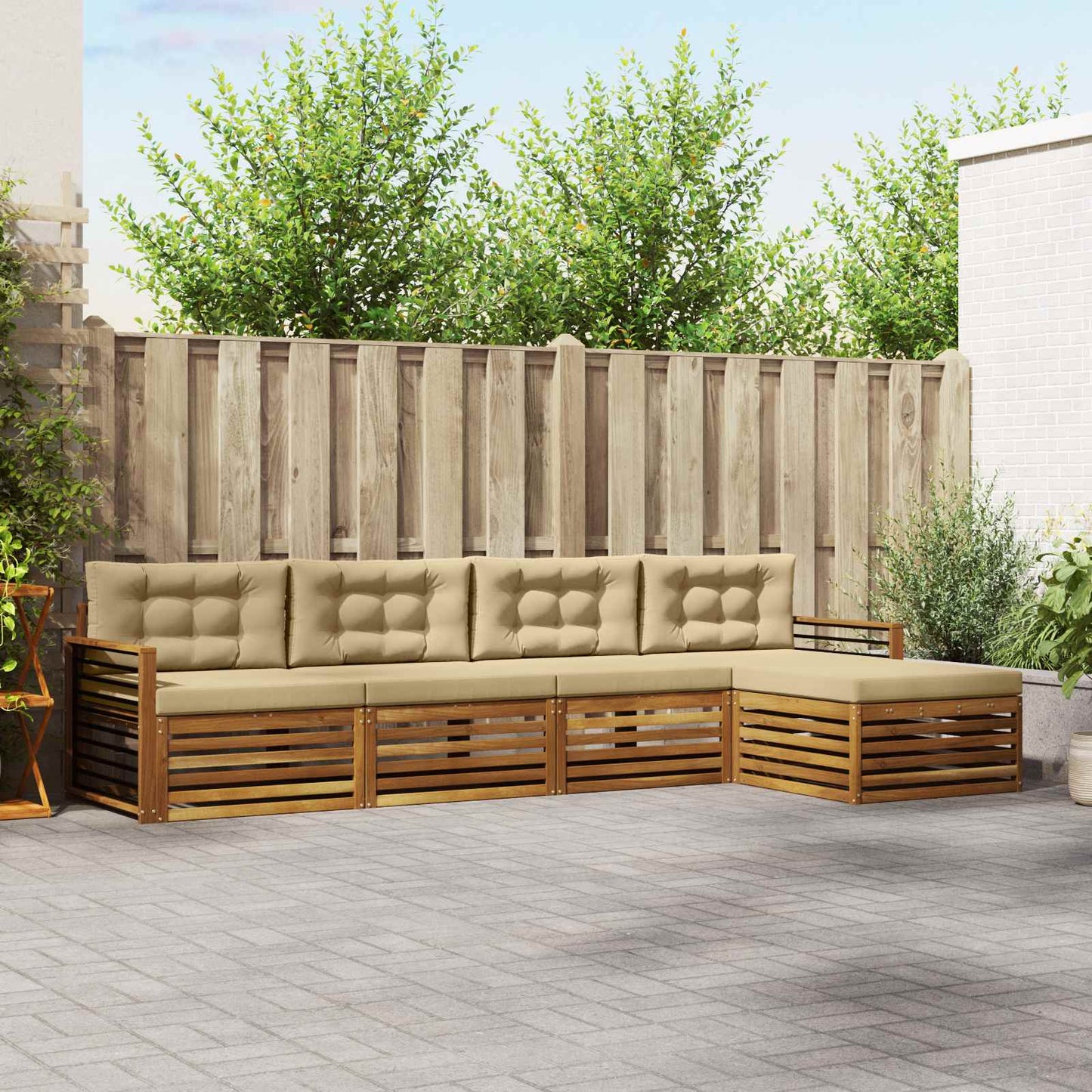 Outdoor-Sofagarnitur 5 stk. Natur und Beige