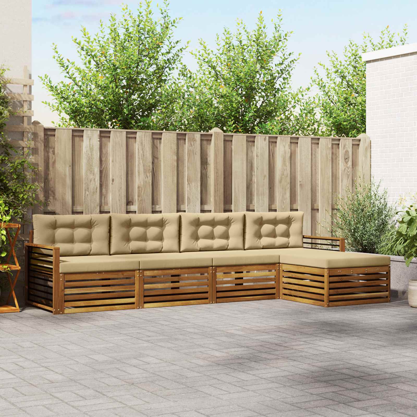 Outdoor-Sofagarnitur 5 stk. Natur und Beige