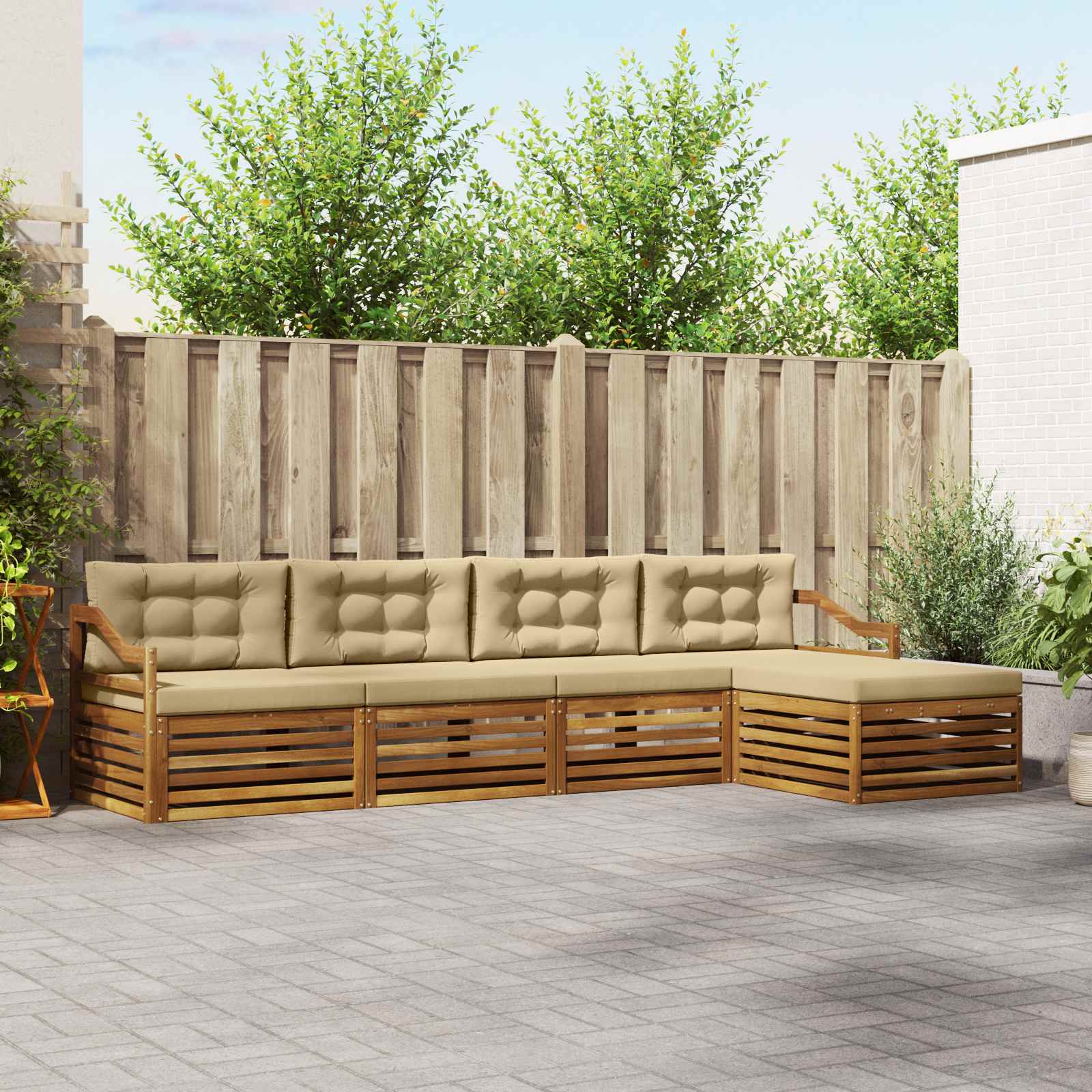Outdoor-Sofagarnitur 5 stk. Natur und Beige