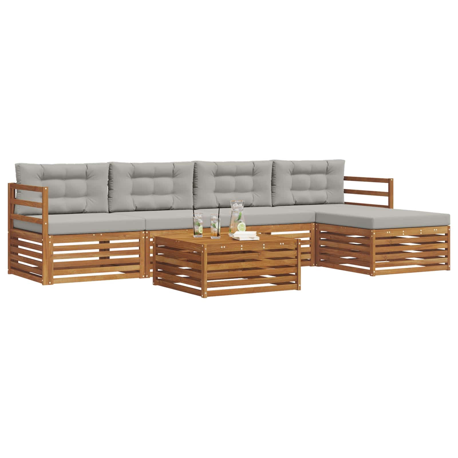 Outdoor-Sofagarnitur mit Kissen 6 pcs Natürlich und Hellgrau