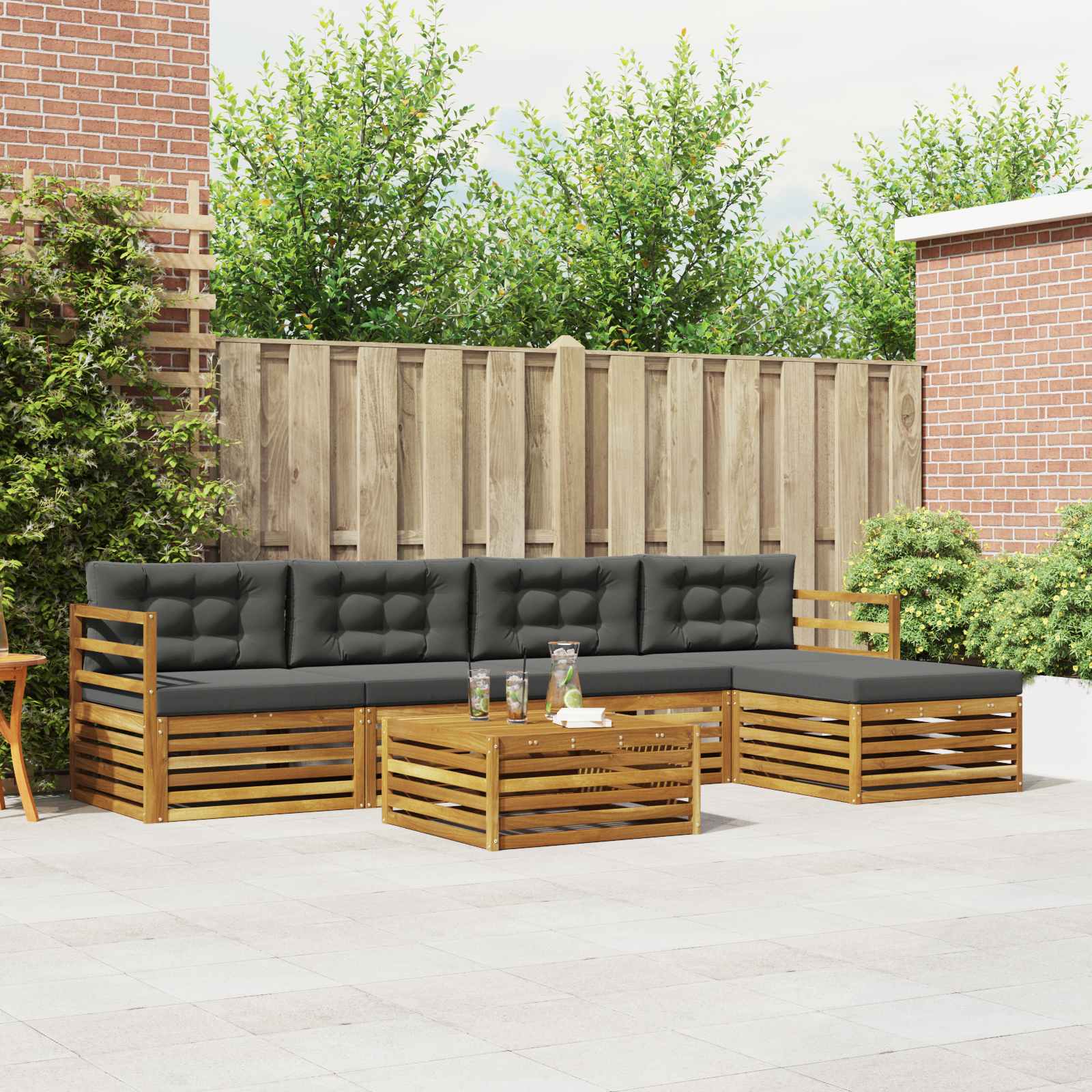Outdoor-Sofagarnitur 6 stk. Natur und Anthrazit
