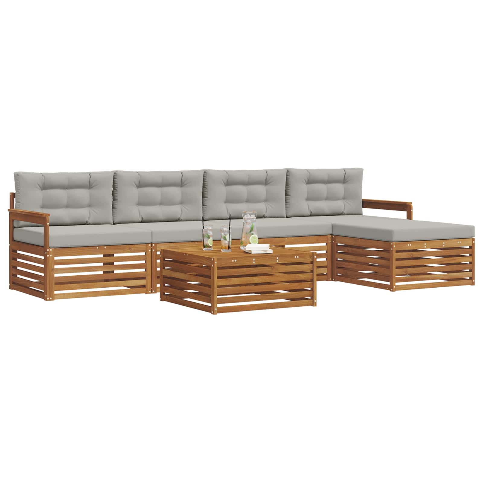 Outdoor-Sofagarnitur mit Kissen 6 pcs Natürlich und Hellgrau