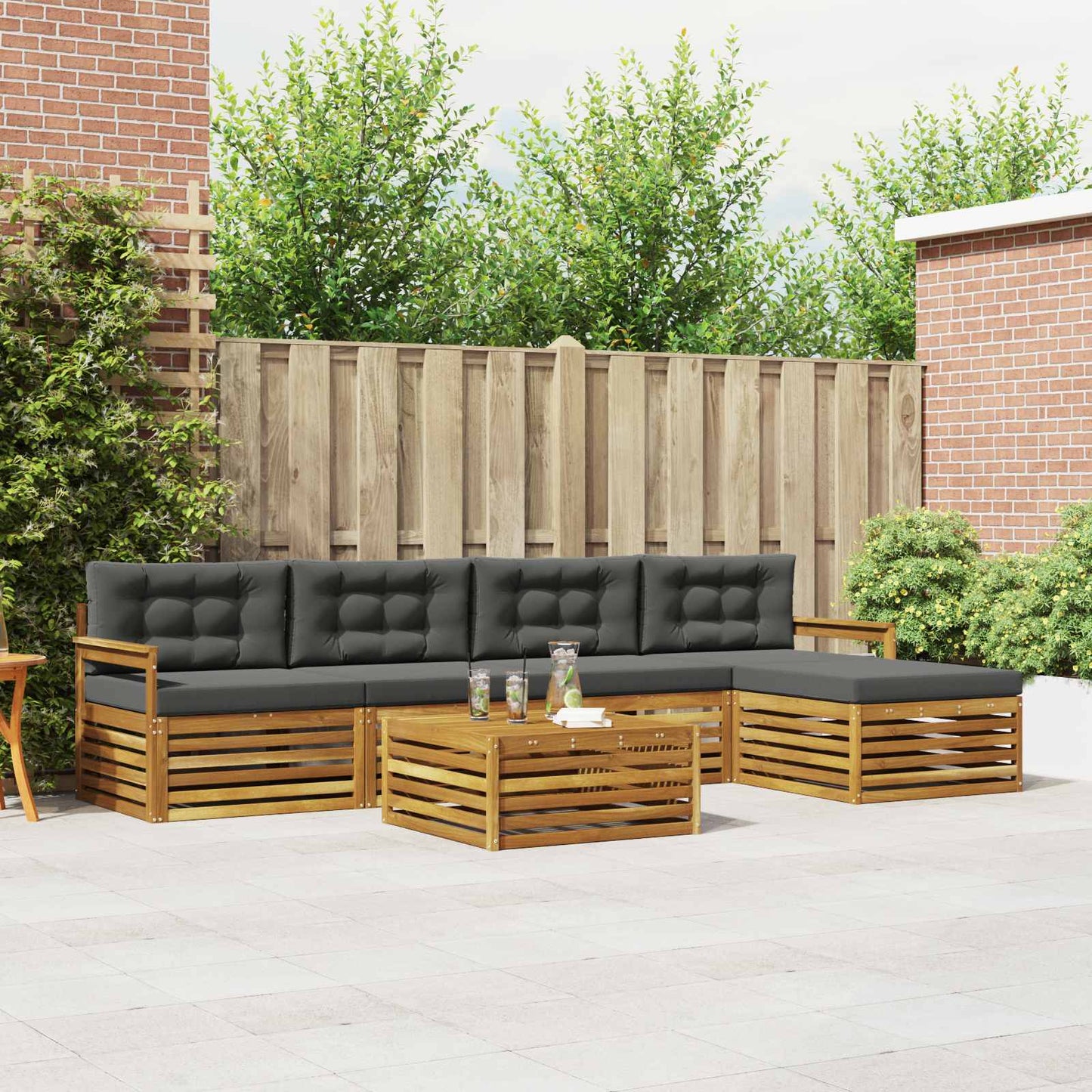 Outdoor-Sofagarnitur 6 stk. Natur und Anthrazit