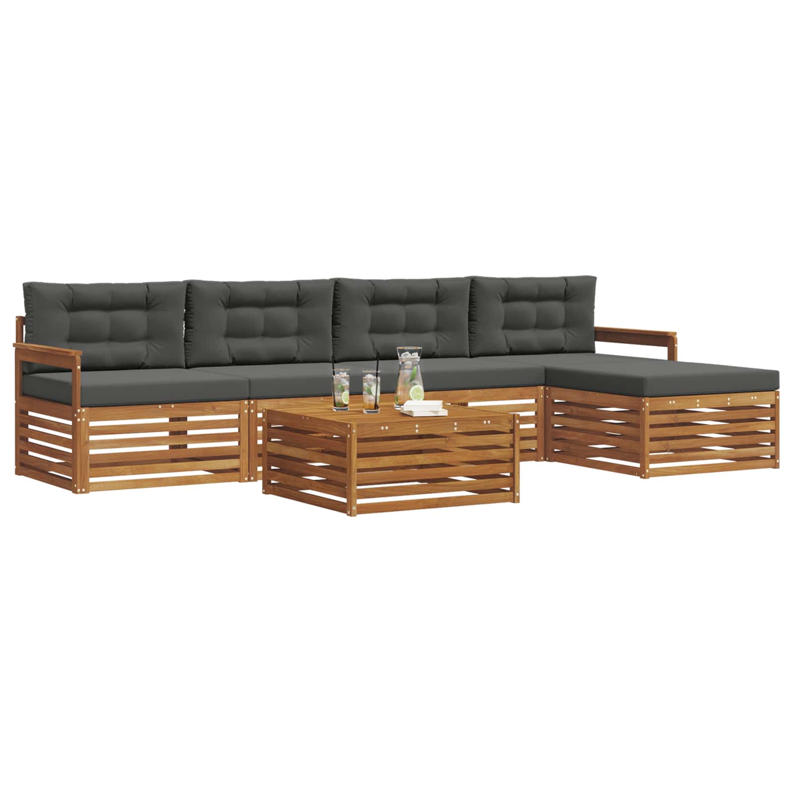 Outdoor-Sofagarnitur 6 stk. Natur und Anthrazit