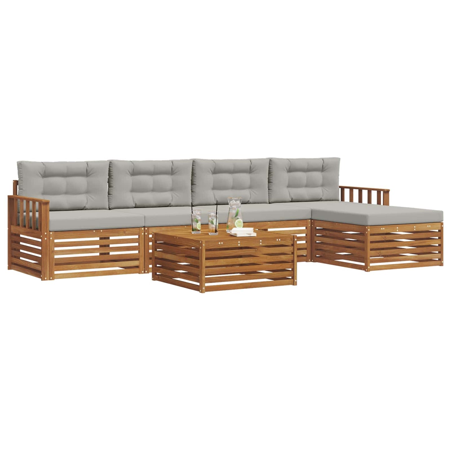 Outdoor-Sofagarnitur mit Kissen 6 pcs Natürlich und Hellgrau