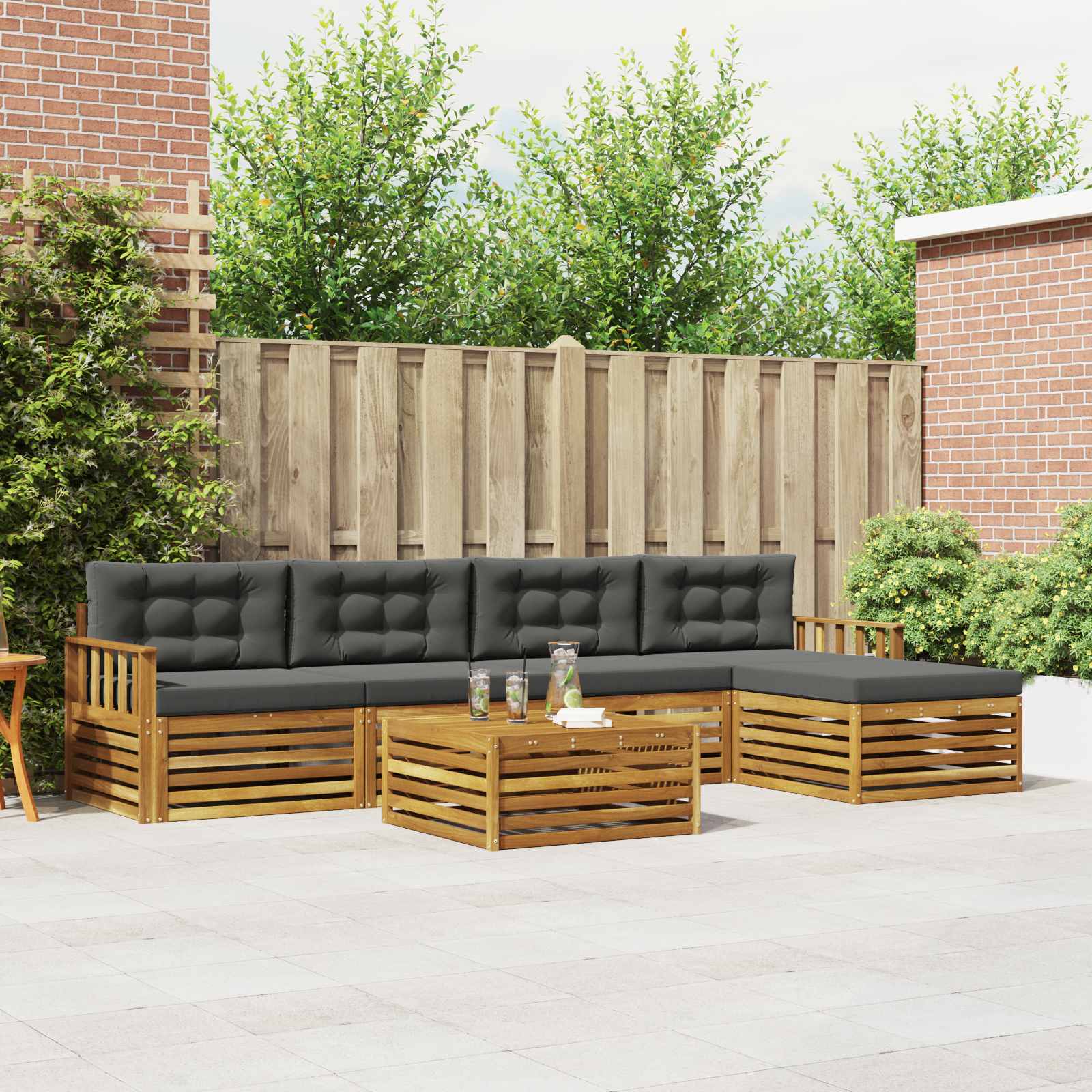 Outdoor-Sofagarnitur 6 stk. Natur und Anthrazit