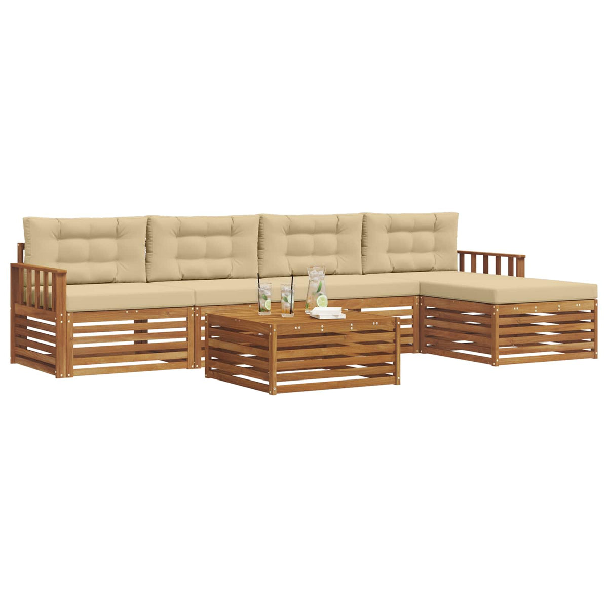Outdoor-Sofagarnitur 6 stk. Natur und Beige