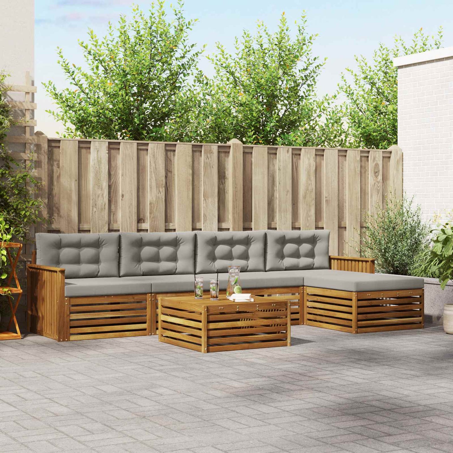 Outdoor-Sofagarnitur mit Kissen 6 pcs Natürlich und Hellgrau