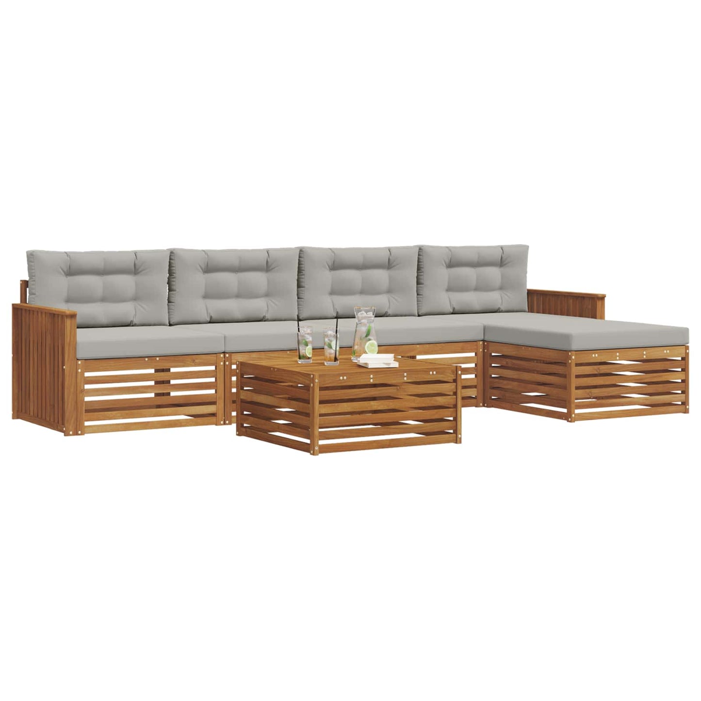 Outdoor-Sofagarnitur mit Kissen 6 pcs Natürlich und Hellgrau
