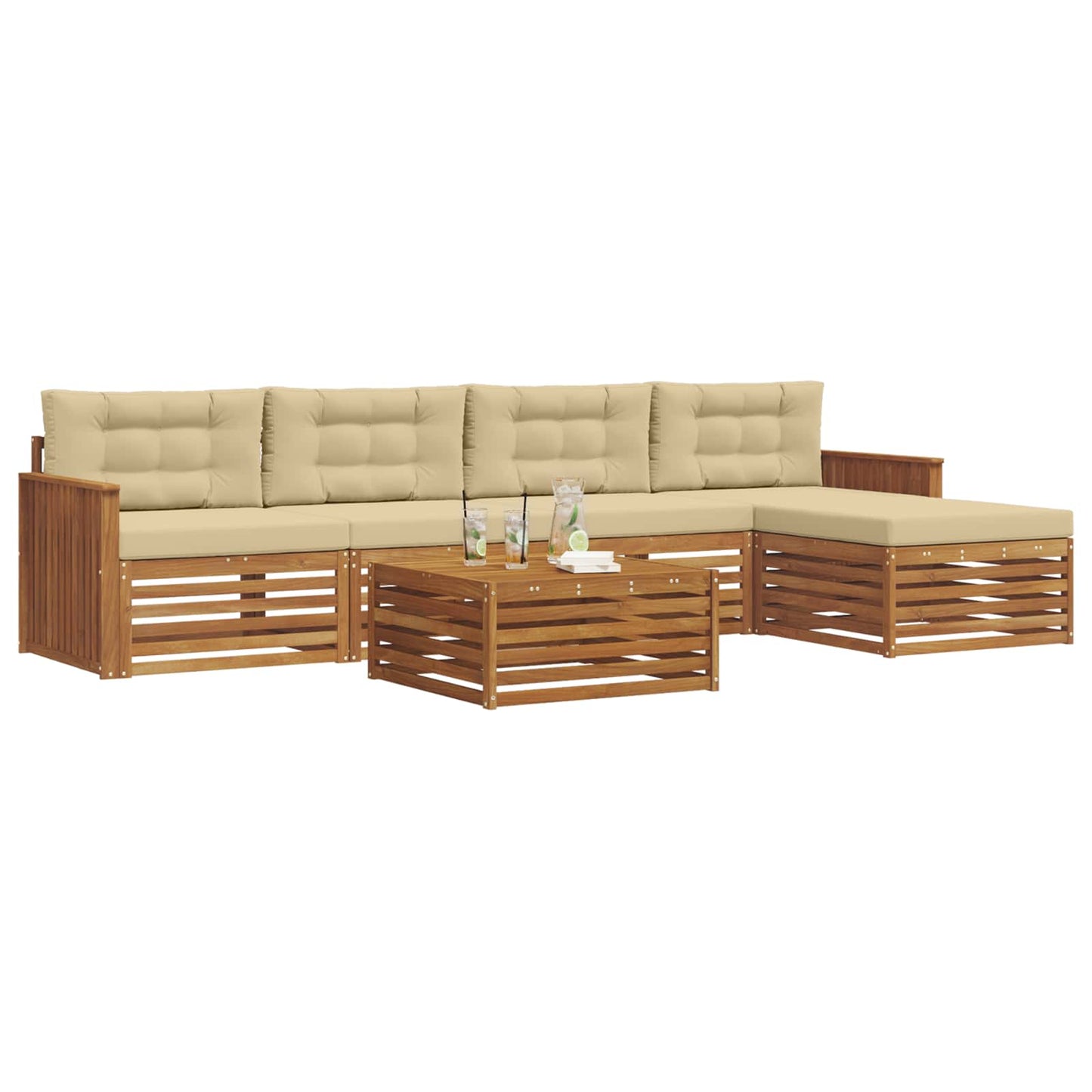 Outdoor-Sofagarnitur mit Kissen 6 pcs Natur und Beige