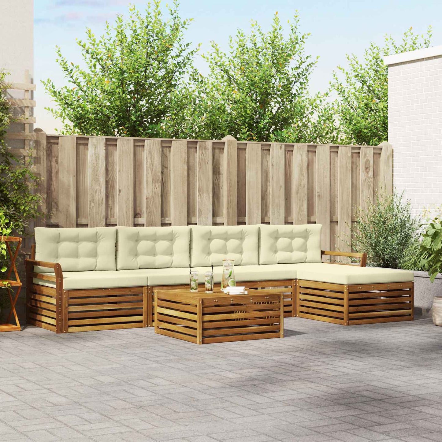 Outdoor-Sofagarnitur 6 stk. Natur und Creme