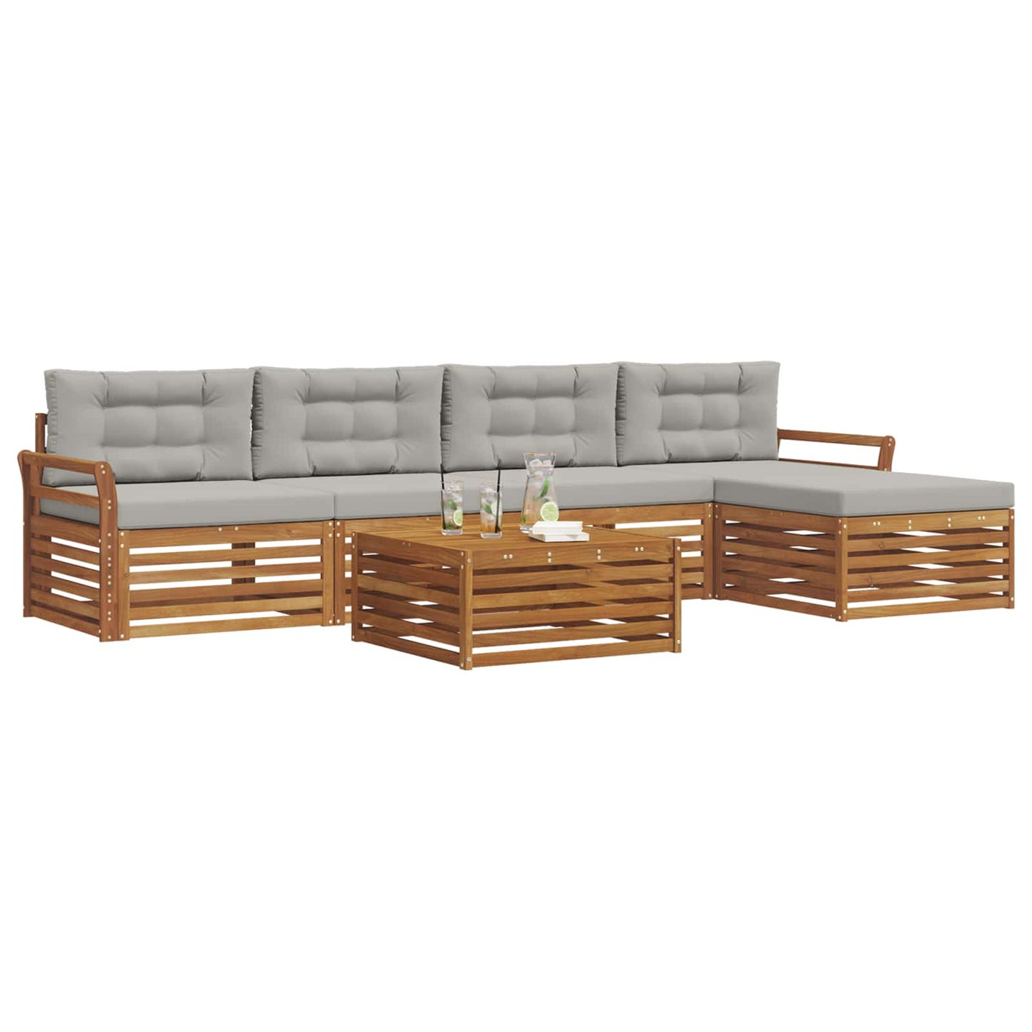 Outdoor-Sofagarnitur mit Kissen 6 pcs Natürlich und Hellgrau