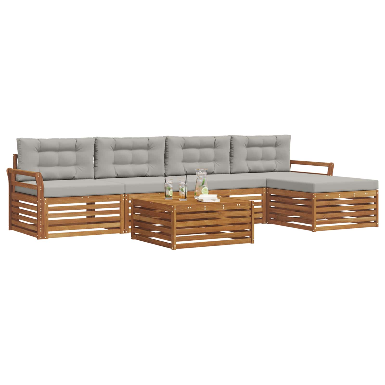 Outdoor-Sofagarnitur mit Kissen 6 pcs Natürlich und Hellgrau
