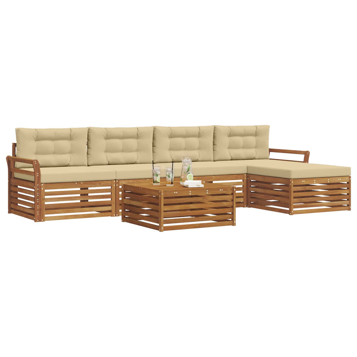 Outdoor-Sofagarnitur 6 stk. Natur und Beige