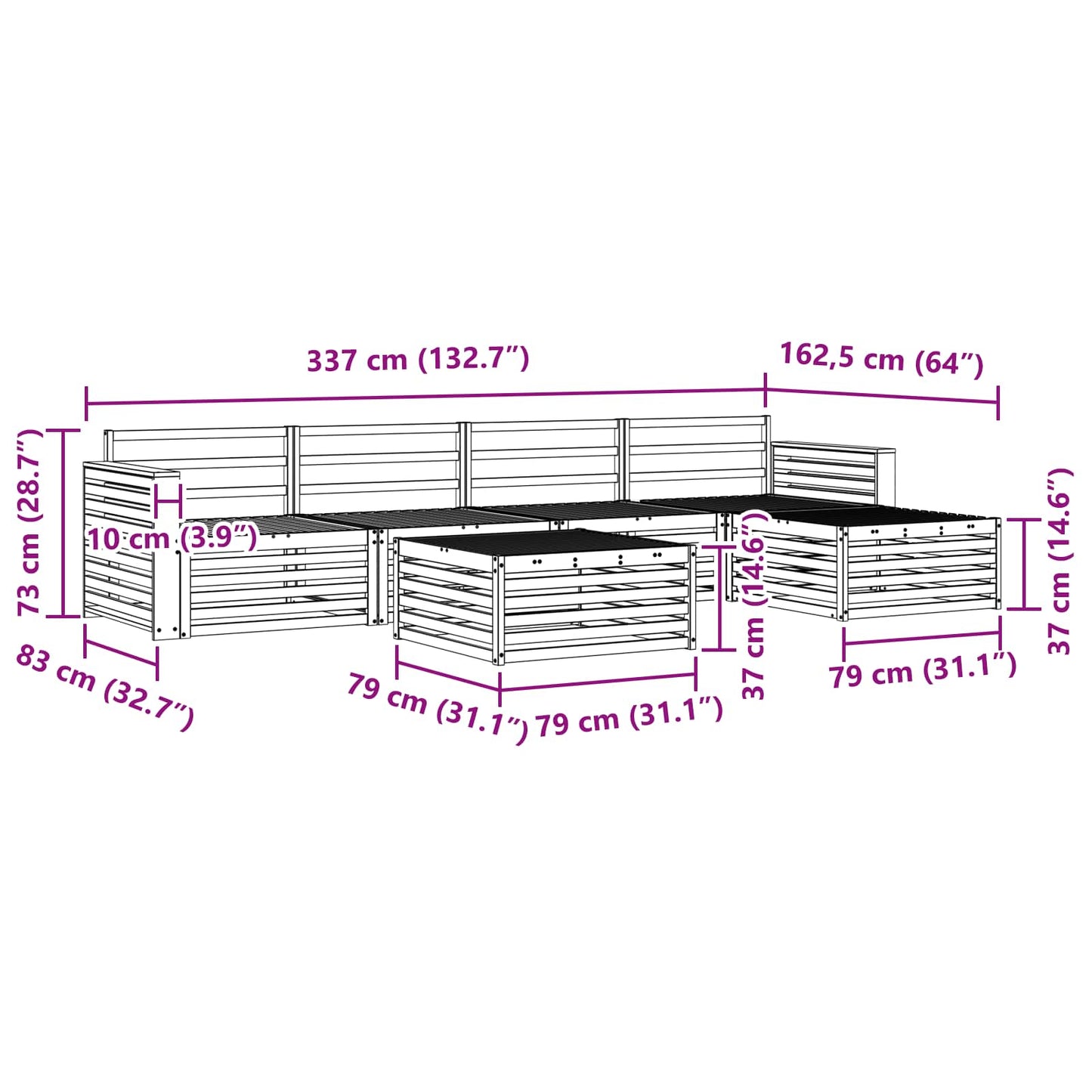Outdoor-Sofagarnitur 6 stk. Natur Massivholz Akazie