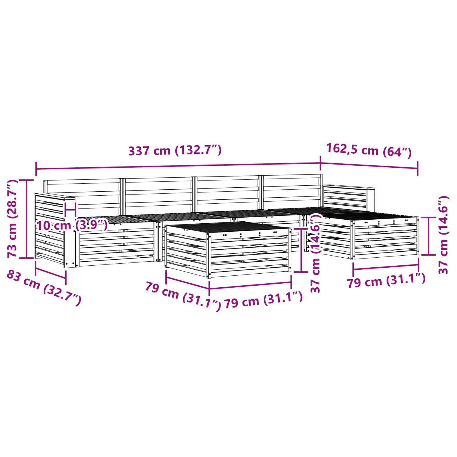 Outdoor-Sofagarnitur 6 stk. Natur Massivholz Akazie