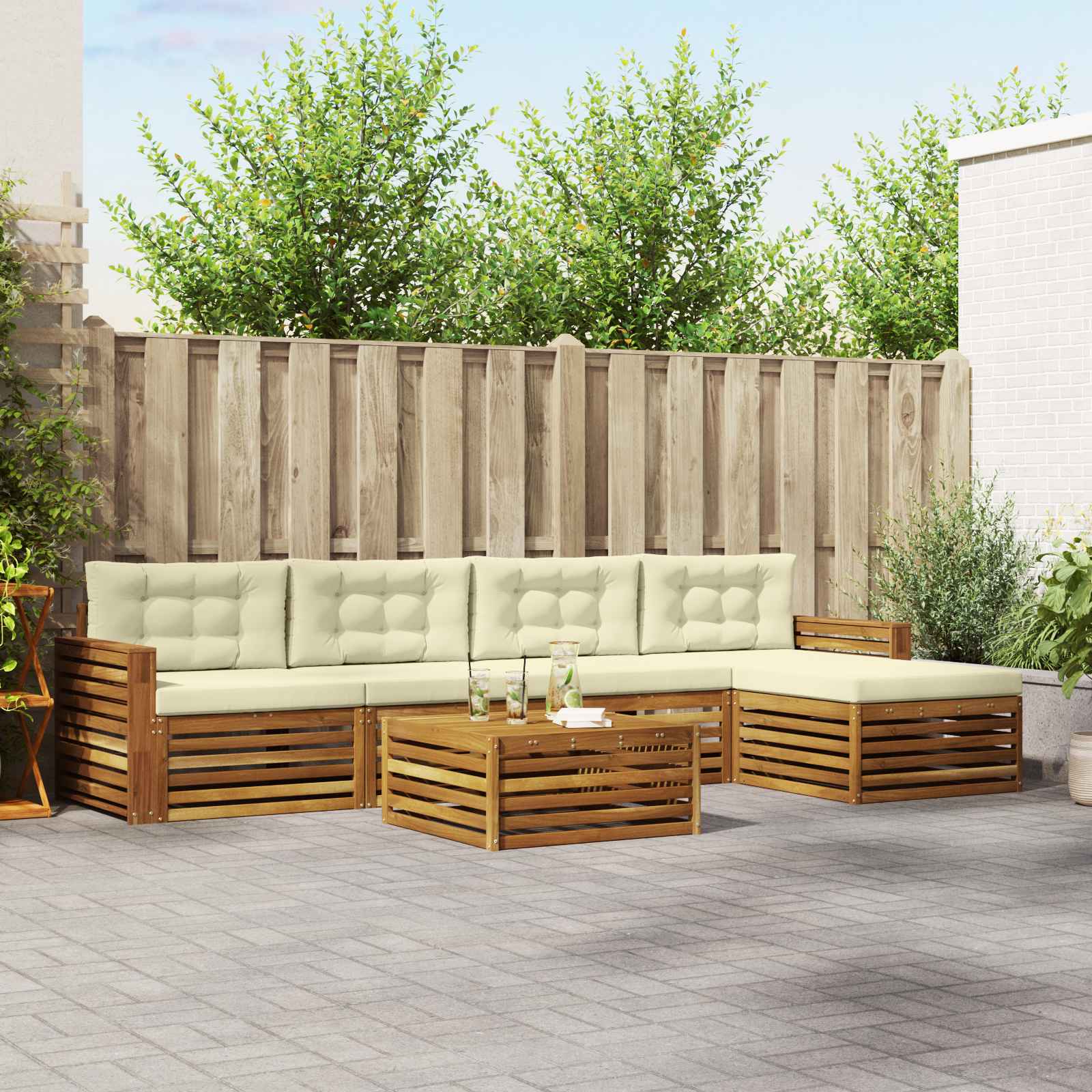 Outdoor-Sofagarnitur mit Kissen 6 pcs Natur und Creme