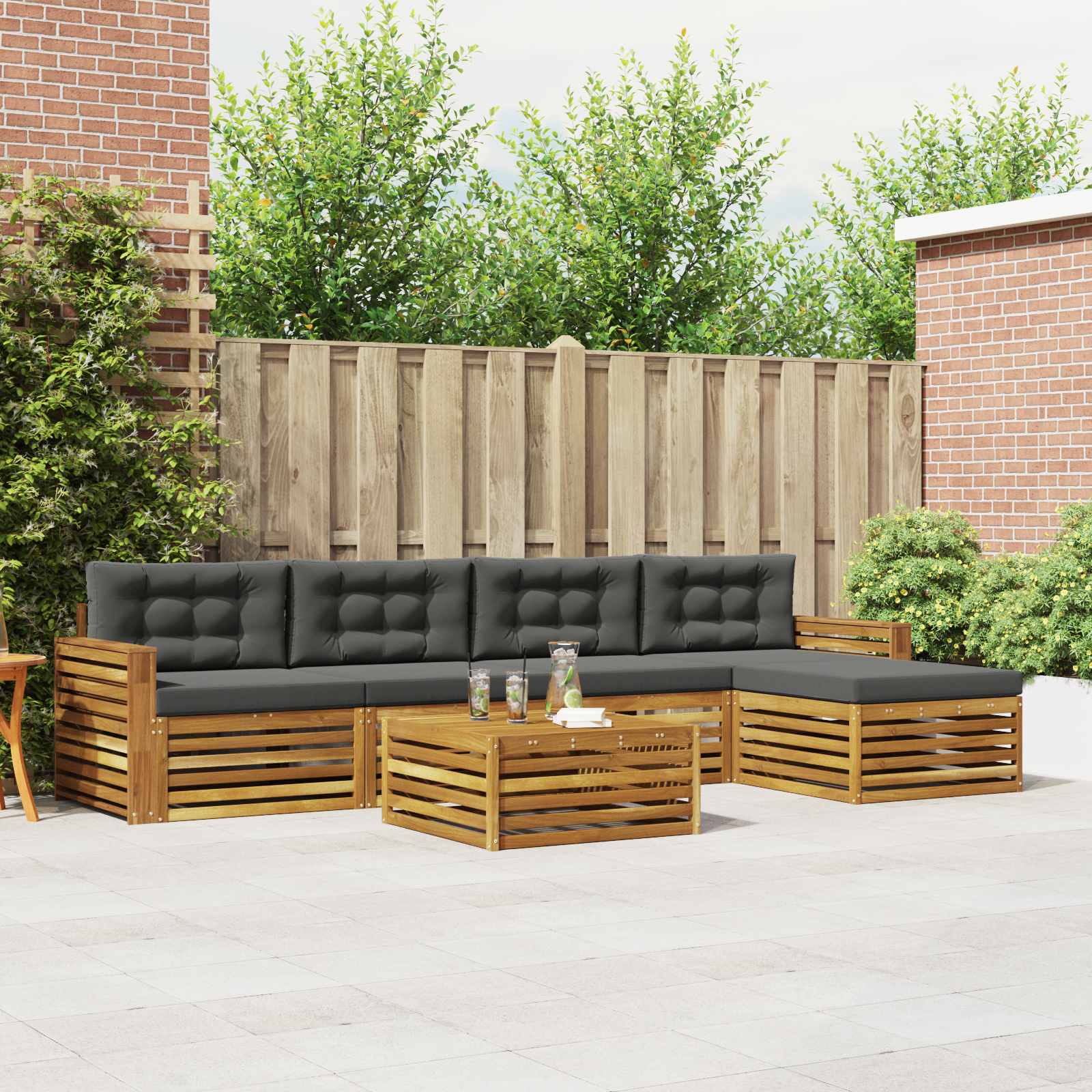 Outdoor-Sofagarnitur 6 stk. Natur und Anthrazit