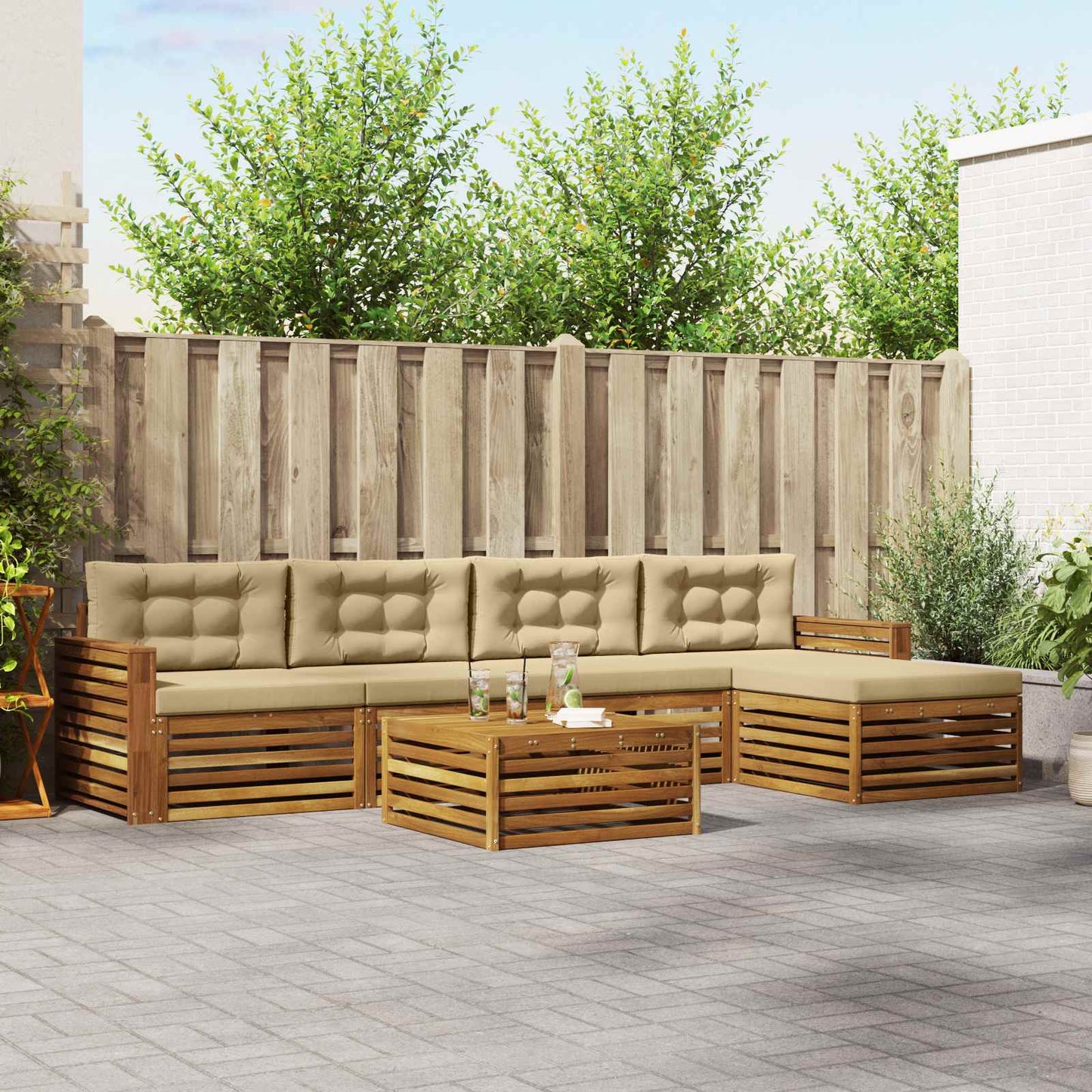Outdoor-Sofagarnitur 6 stk. Natur und Beige
