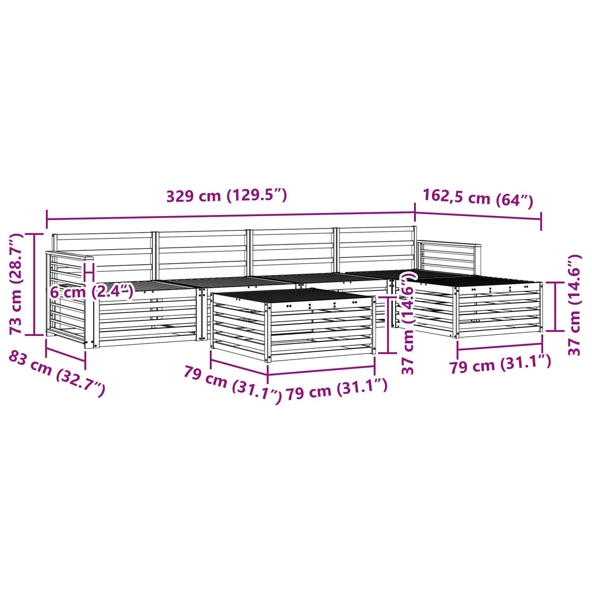 Outdoor-Sofagarnitur 6 stk. Natur Massivholz Akazie
