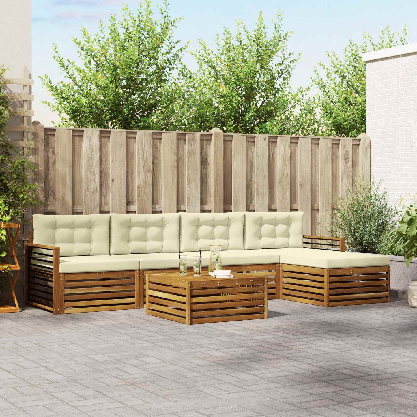 Outdoor-Sofagarnitur mit Kissen 6 pcs Natur und Creme