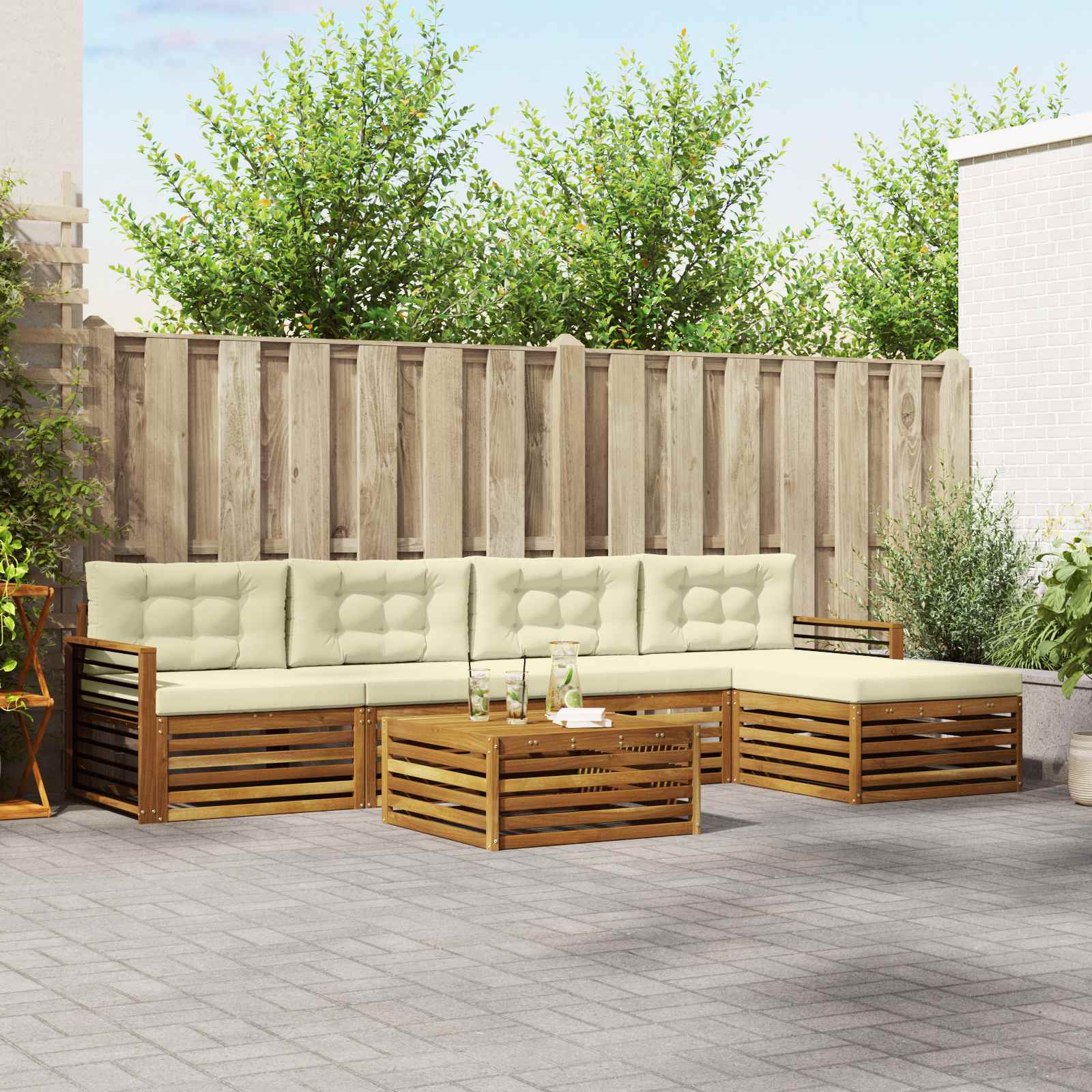 Outdoor-Sofagarnitur mit Kissen 6 pcs Natur und Creme