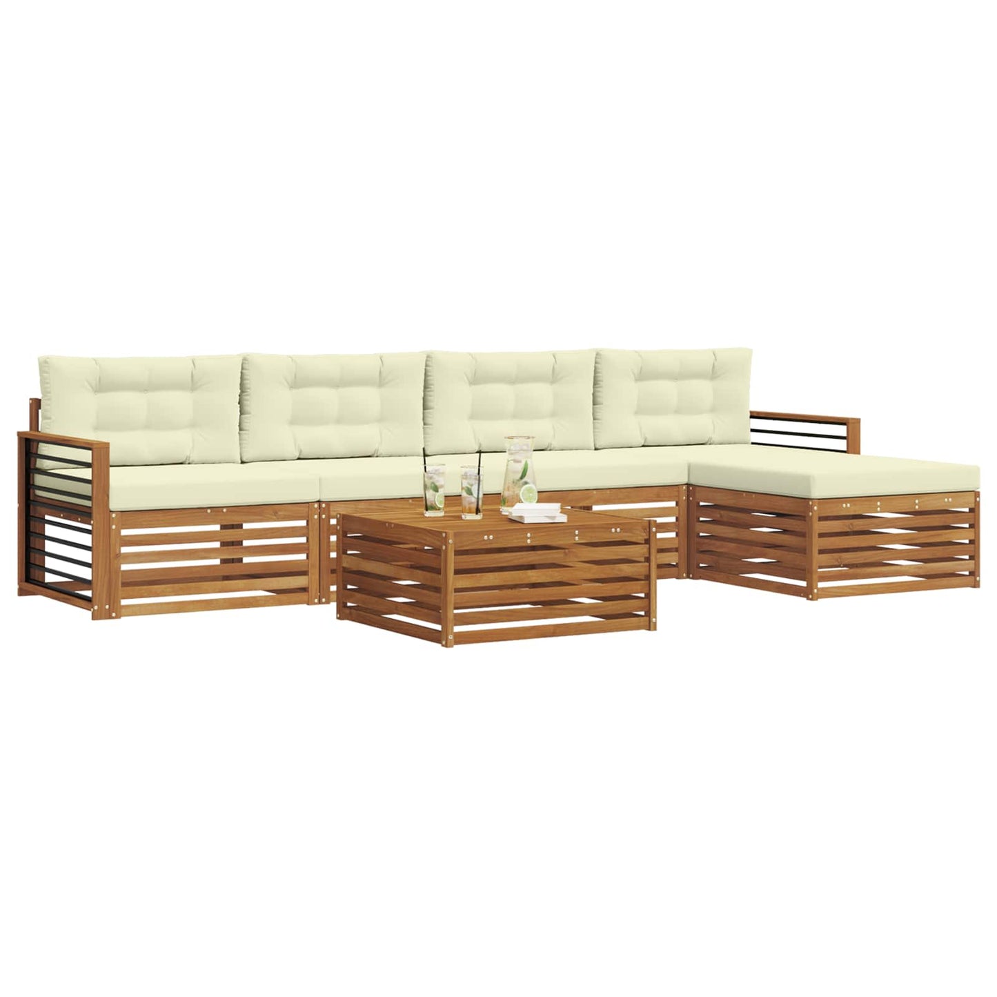 Outdoor-Sofagarnitur mit Kissen 6 pcs Natur und Creme