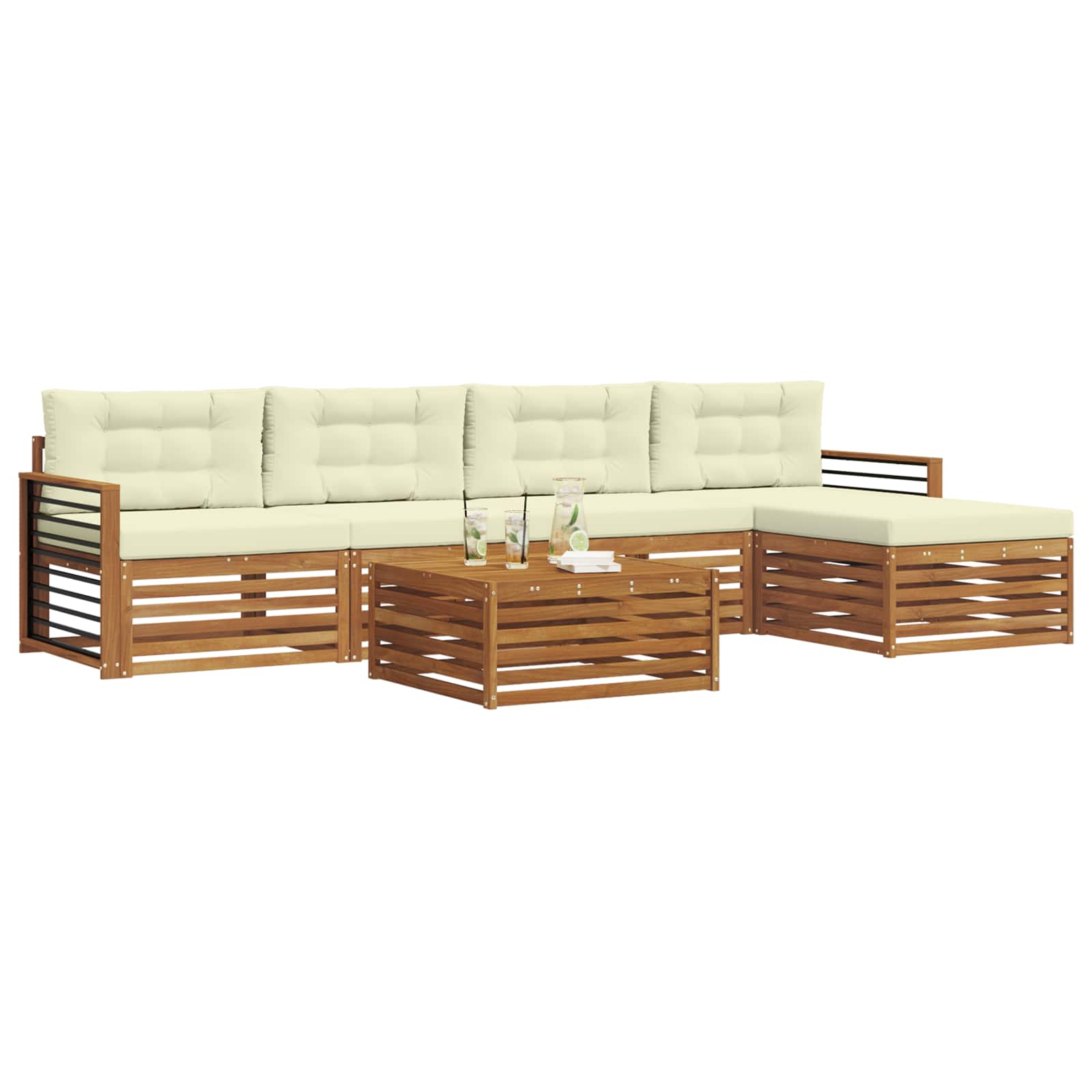 Outdoor-Sofagarnitur mit Kissen 6 pcs Natur und Creme