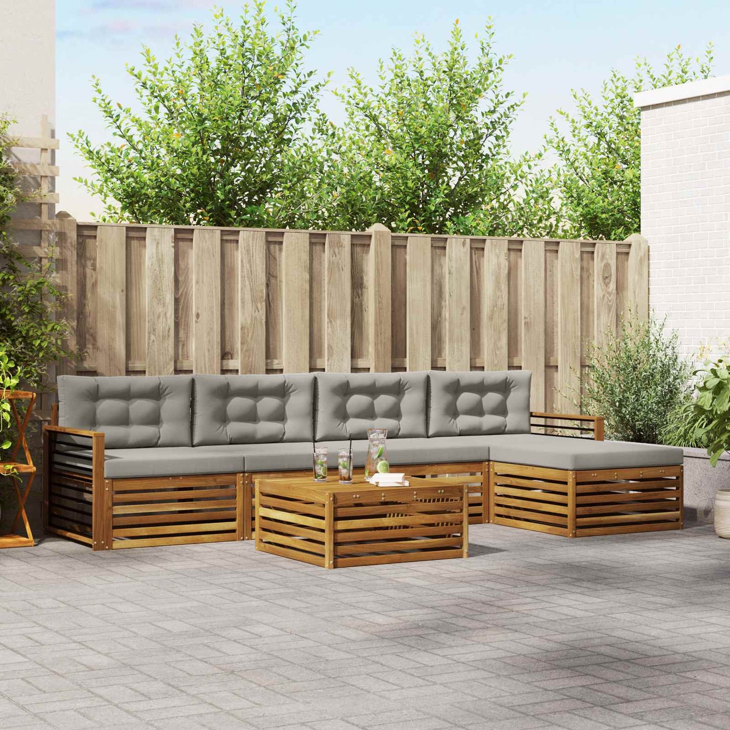 Outdoor-Sofagarnitur mit Kissen 6 pcs Natürlich und Hellgrau