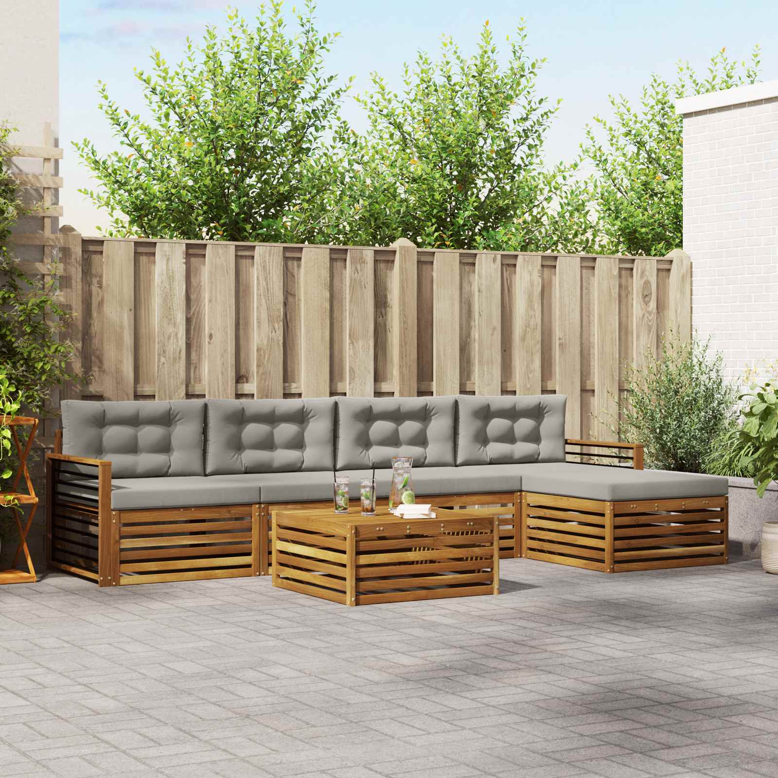 Outdoor-Sofagarnitur mit Kissen 6 pcs Natürlich und Hellgrau