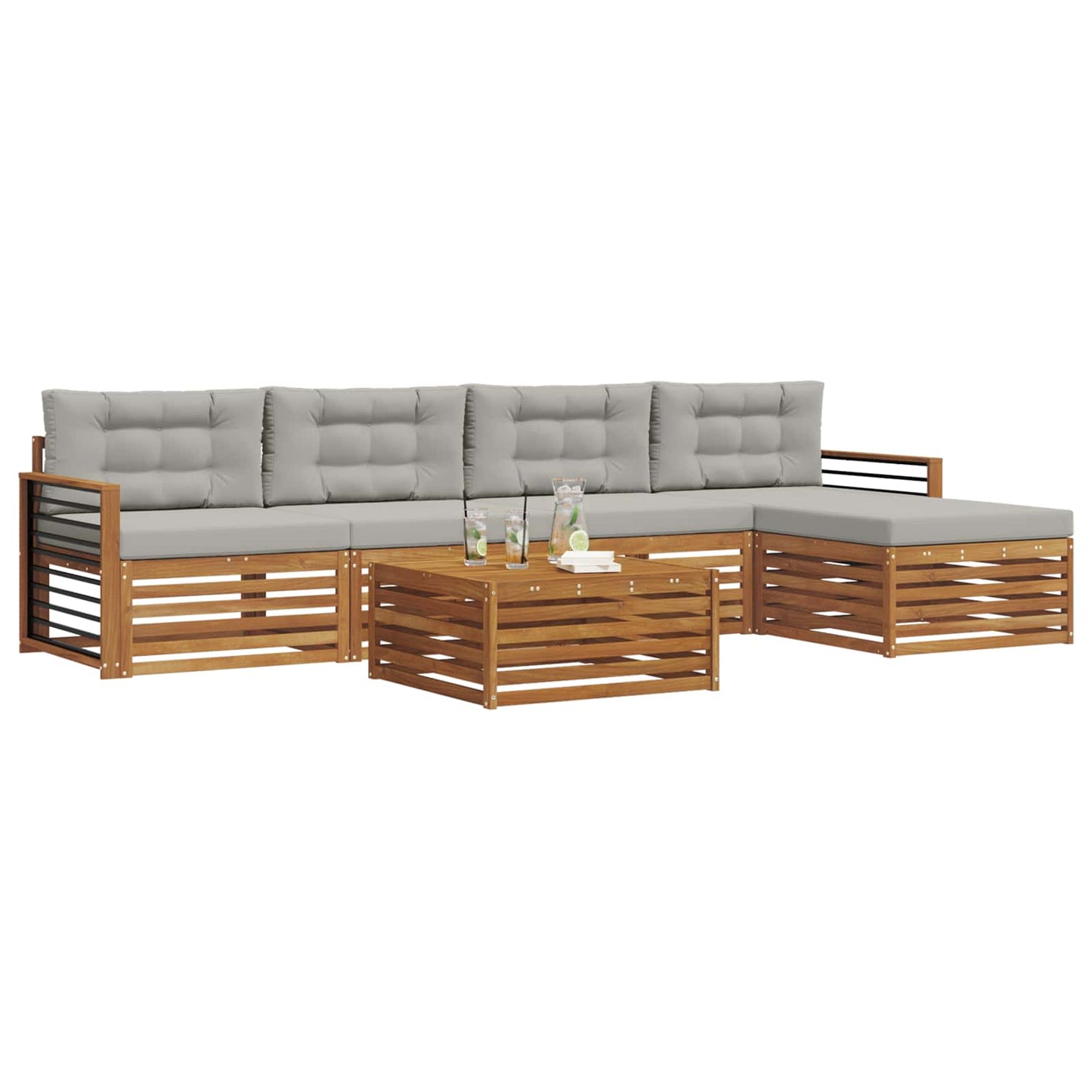Outdoor-Sofagarnitur mit Kissen 6 pcs Natürlich und Hellgrau