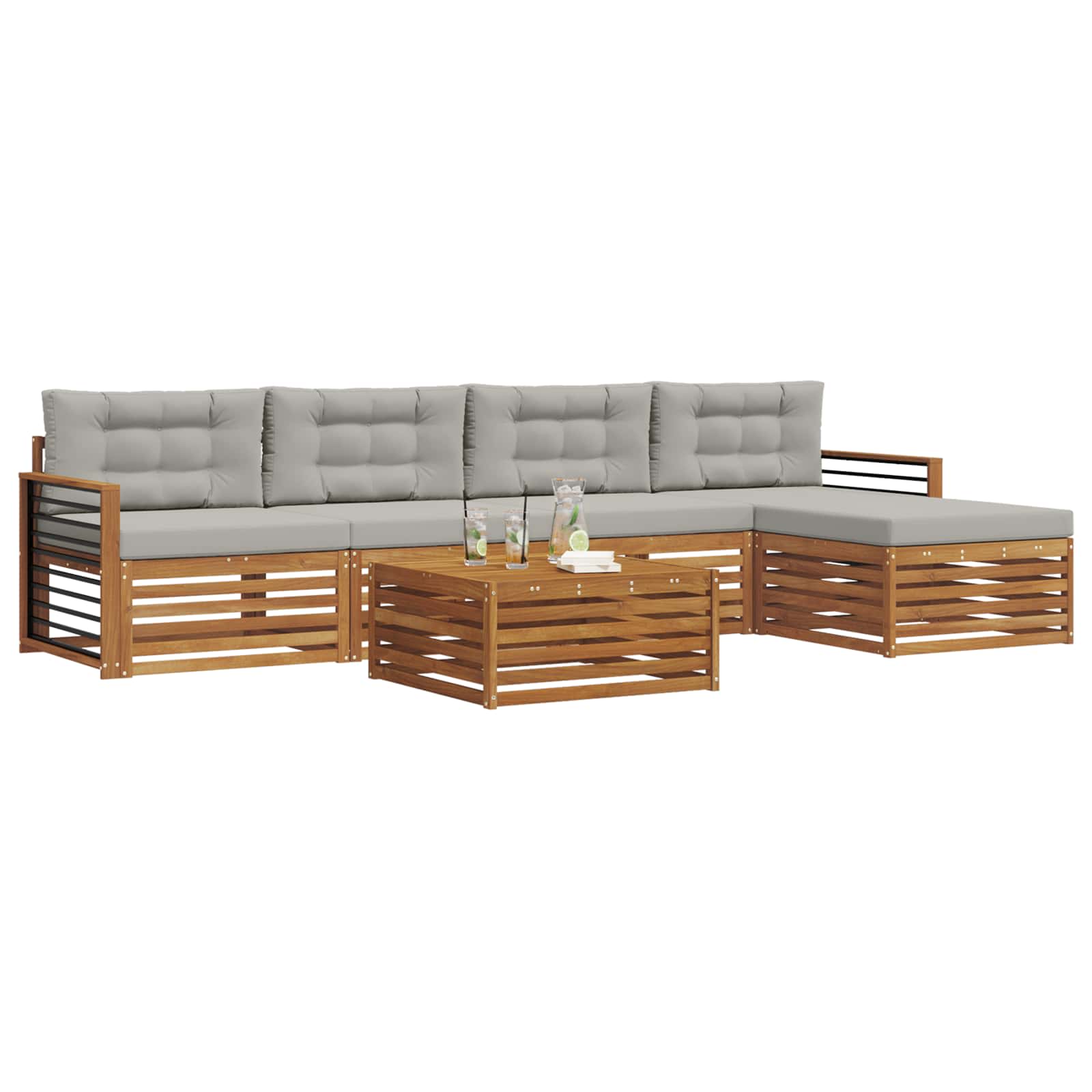 Outdoor-Sofagarnitur mit Kissen 6 pcs Natürlich und Hellgrau