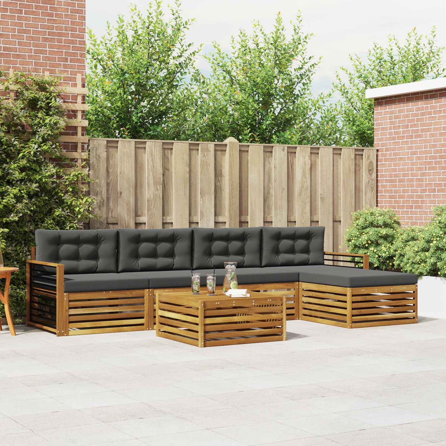 Outdoor-Sofagarnitur 6 stk. Natur und Anthrazit