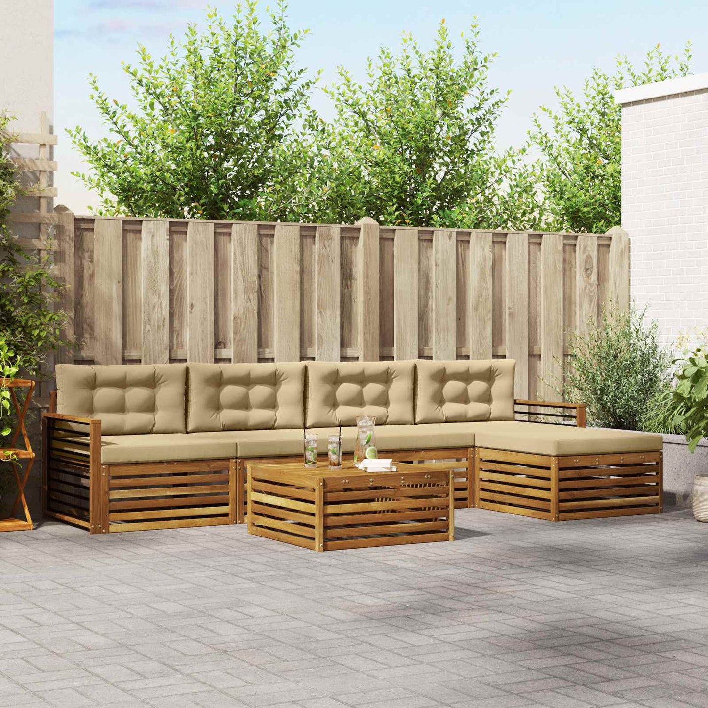 Outdoor-Sofagarnitur 6 stk. Natur und Beige