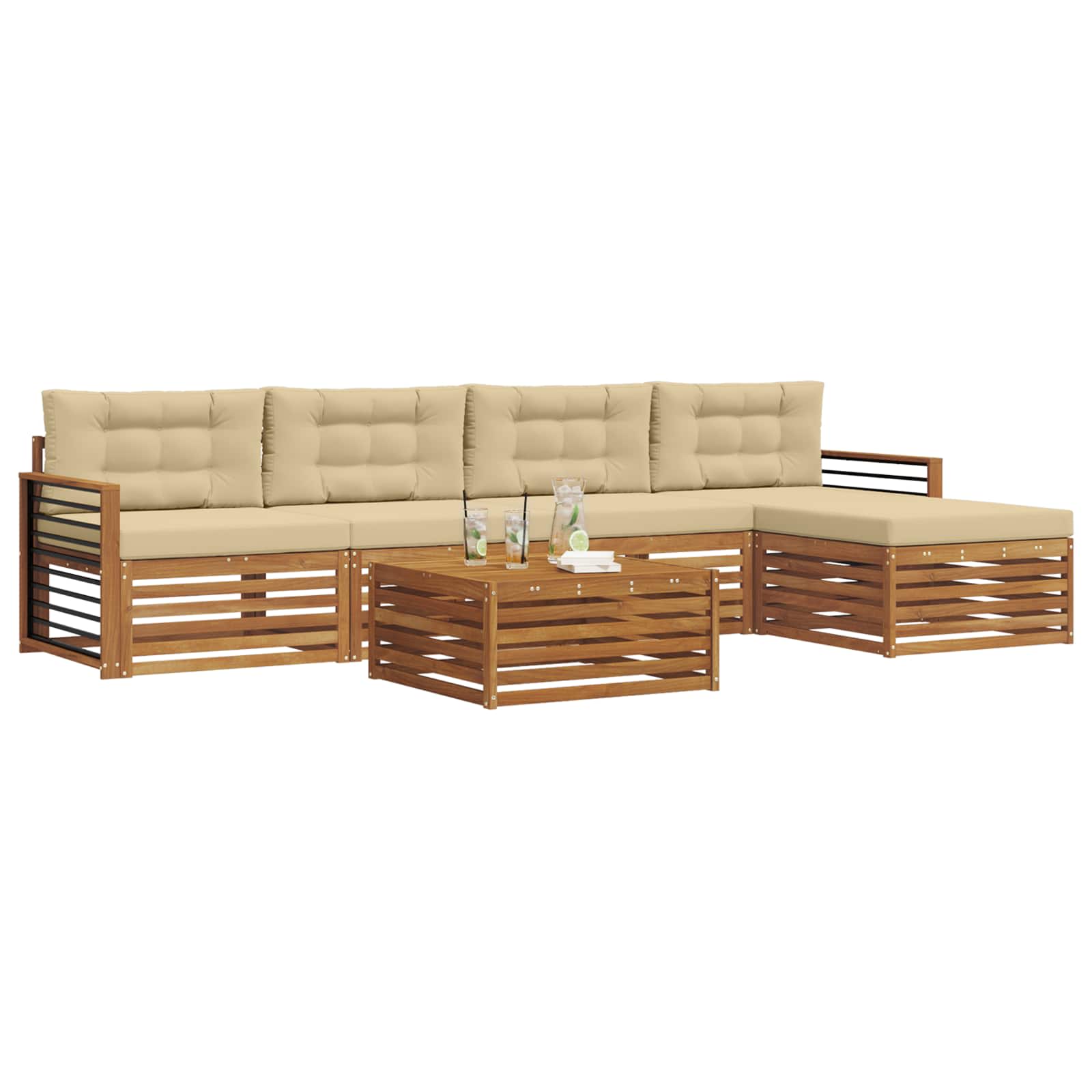 Outdoor-Sofagarnitur 6 stk. Natur und Beige