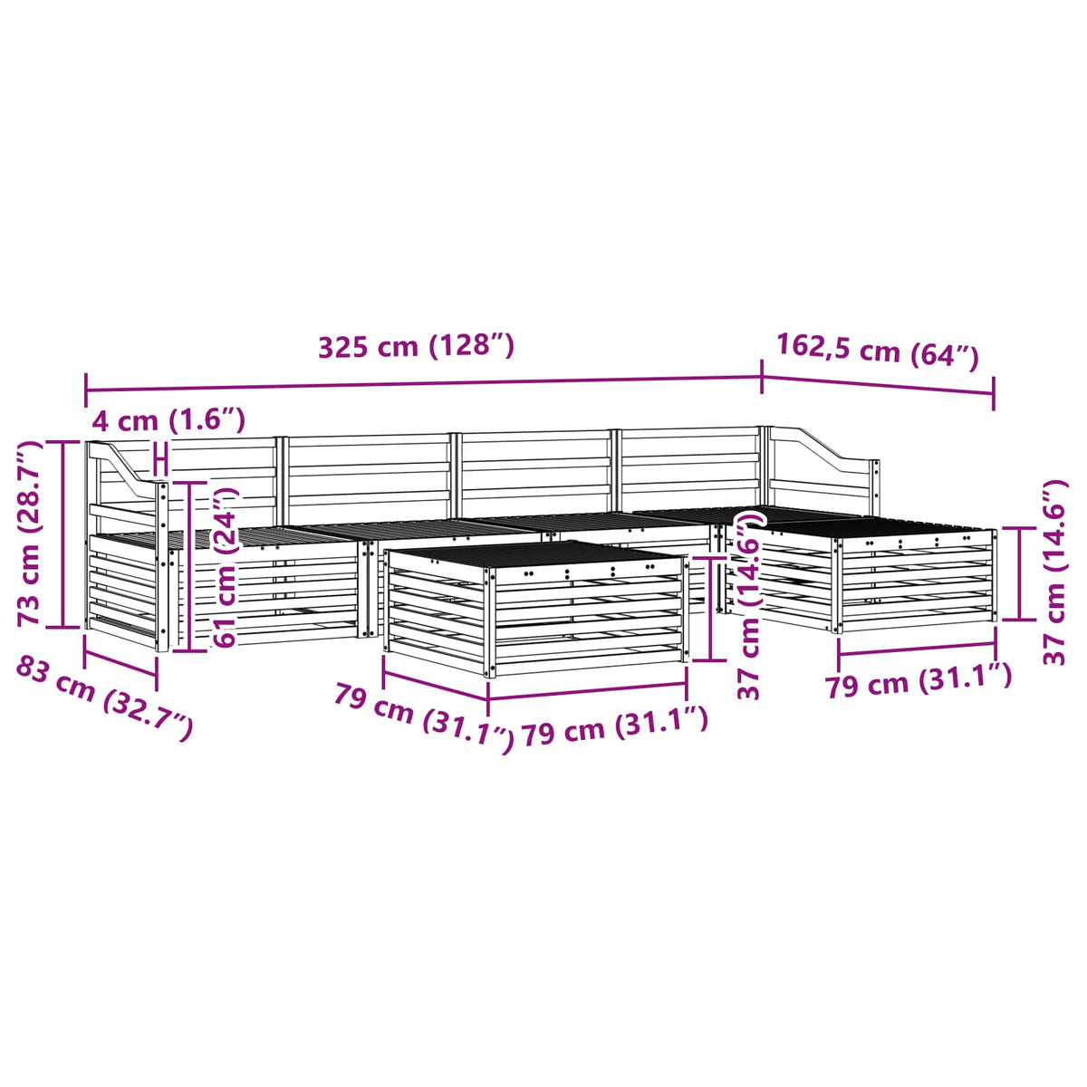Outdoor-Sofagarnitur 6 stk. Natur Massivholz Akazie
