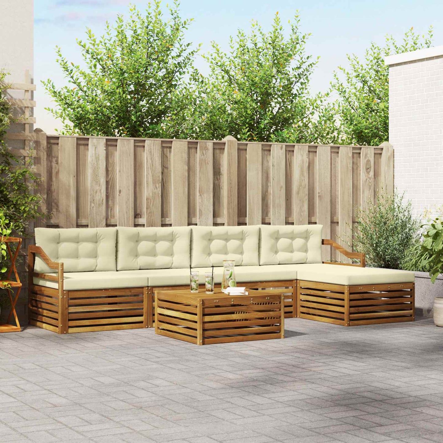 Outdoor-Sofagarnitur 6 stk. Natur und Creme