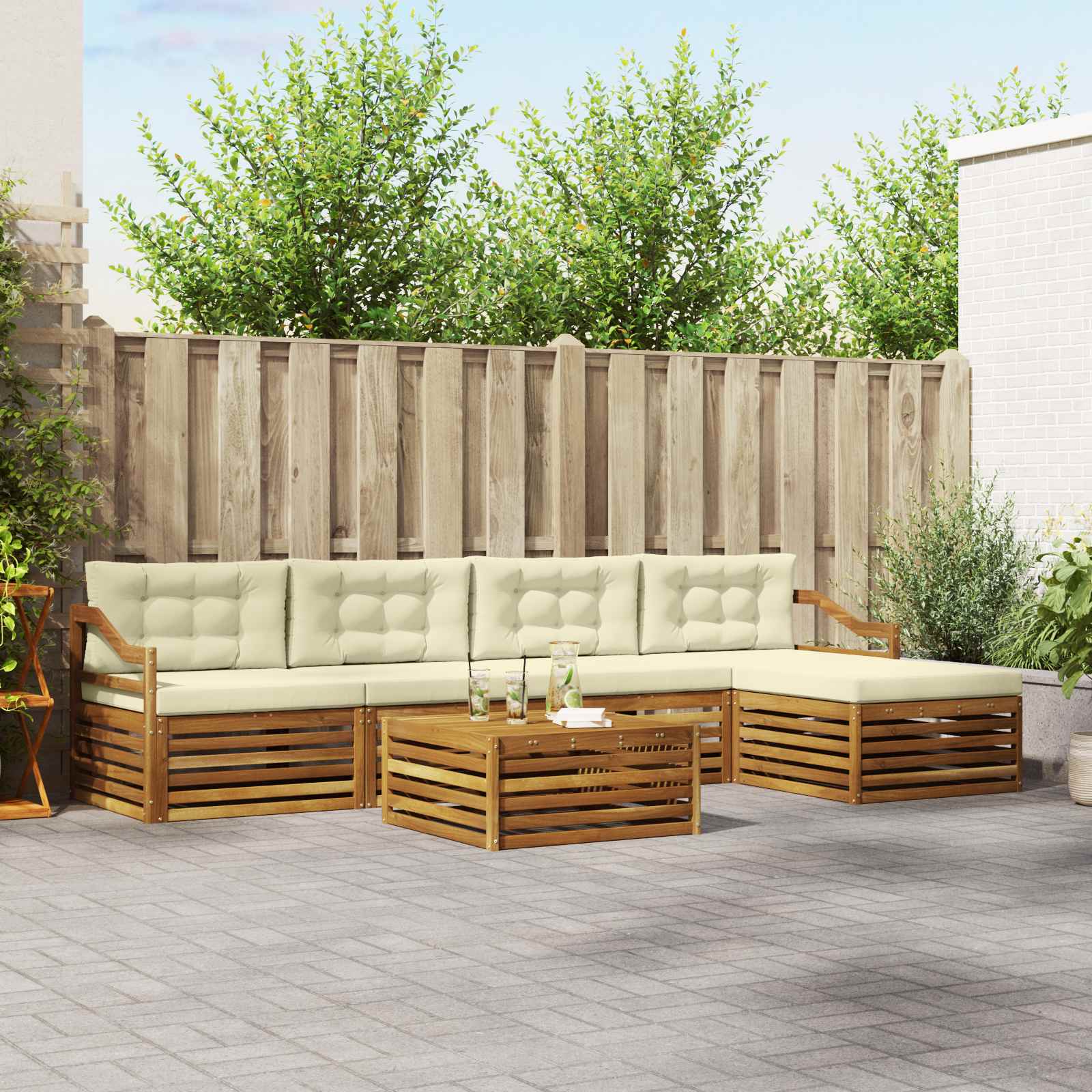 Outdoor-Sofagarnitur 6 stk. Natur und Creme