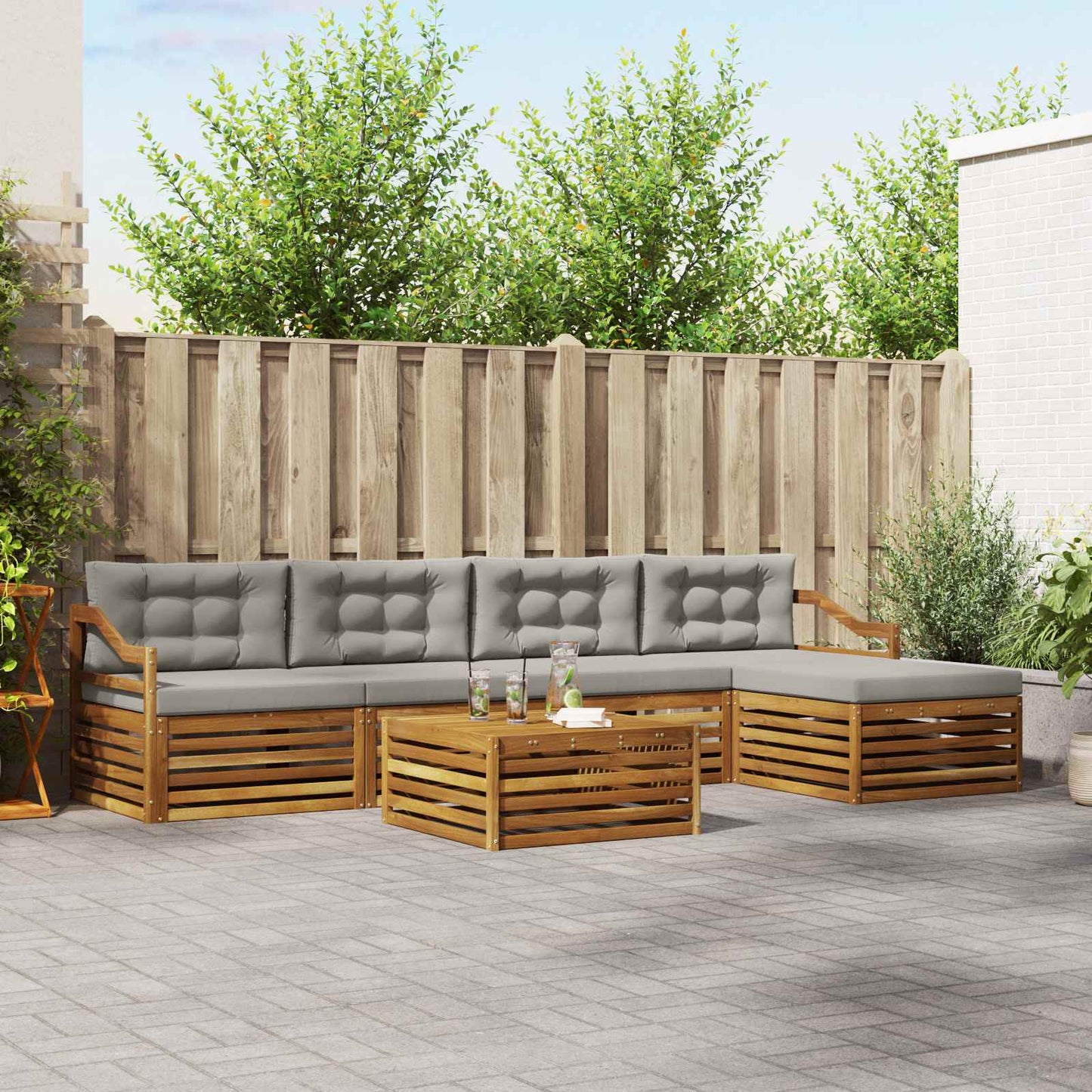 Outdoor-Sofagarnitur mit Kissen 6 pcs Natürlich und Hellgrau