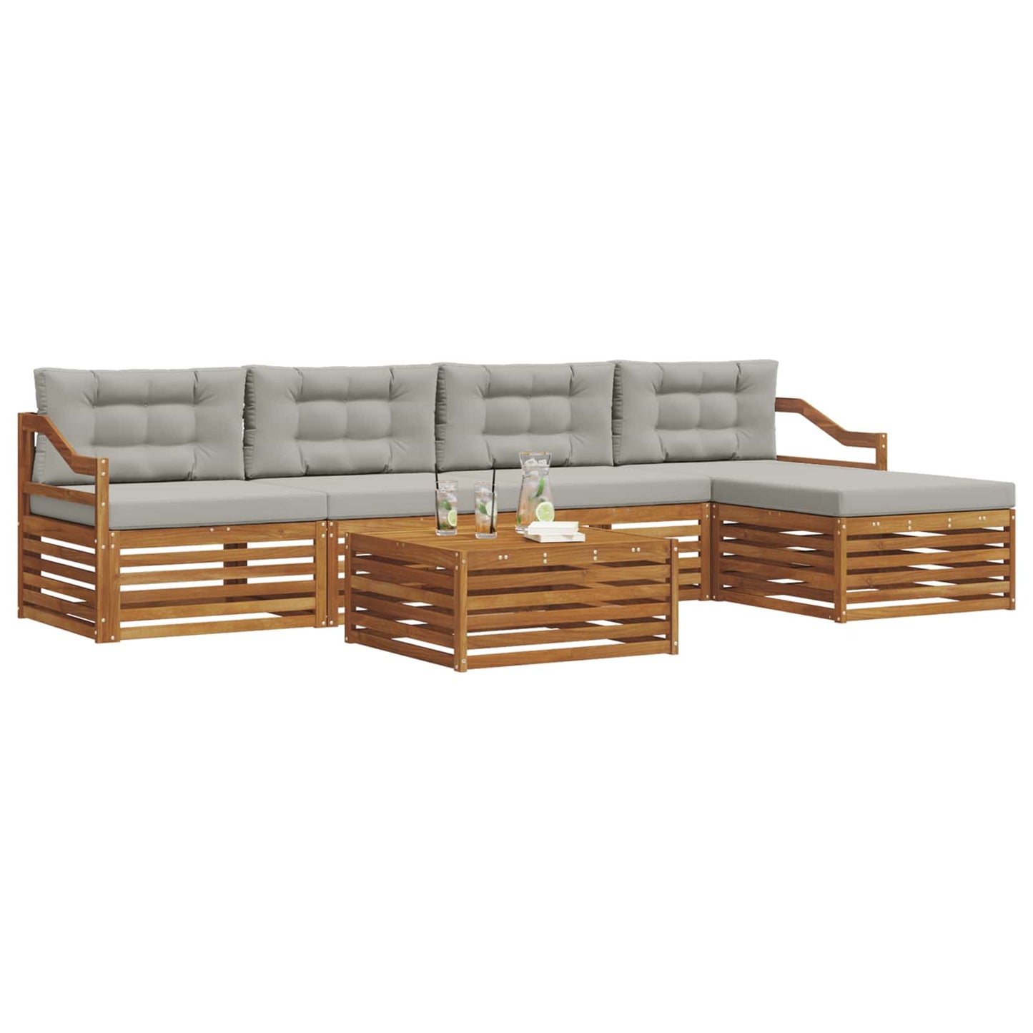Outdoor-Sofagarnitur mit Kissen 6 pcs Natürlich und Hellgrau