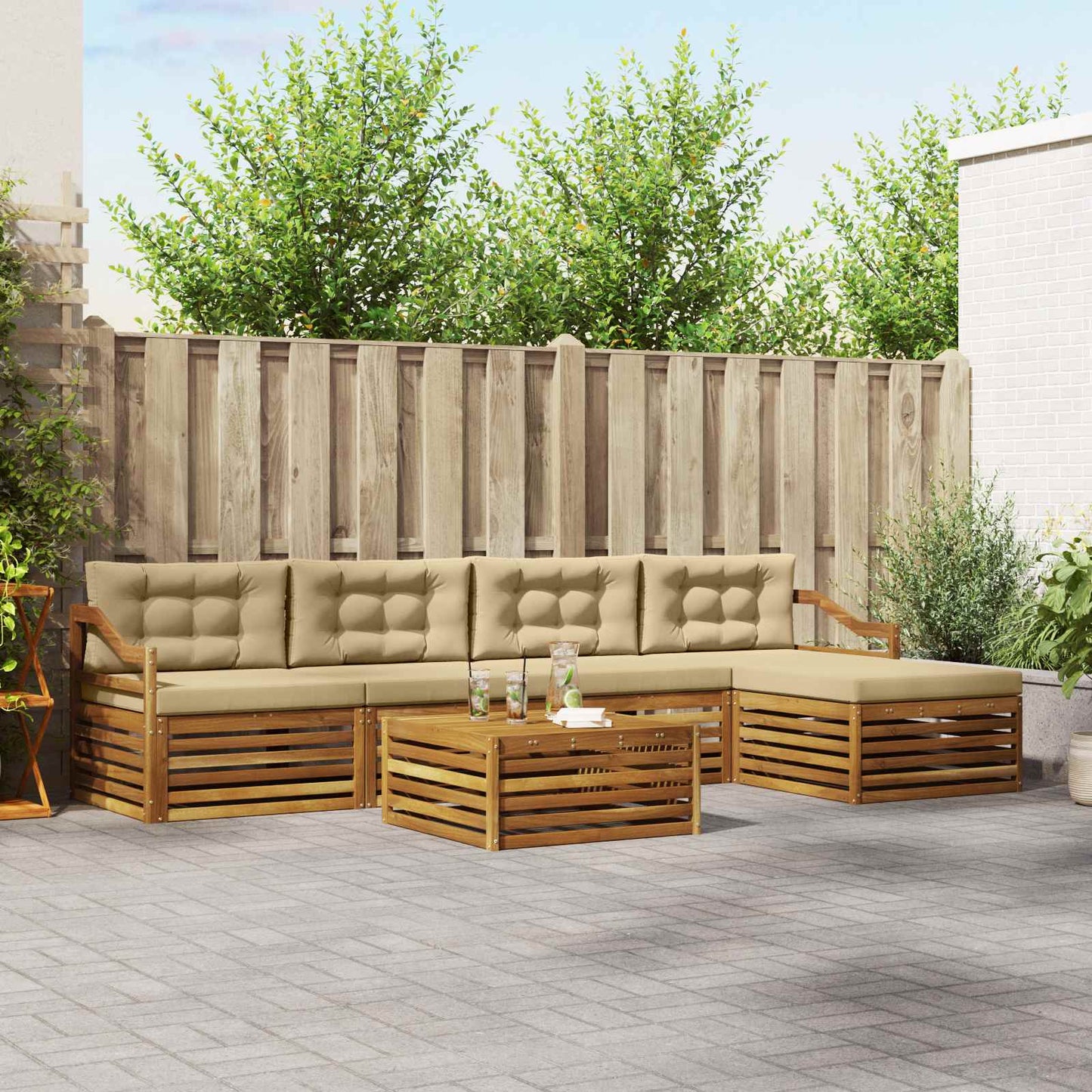 Outdoor-Sofagarnitur 6 stk. Natur und Beige