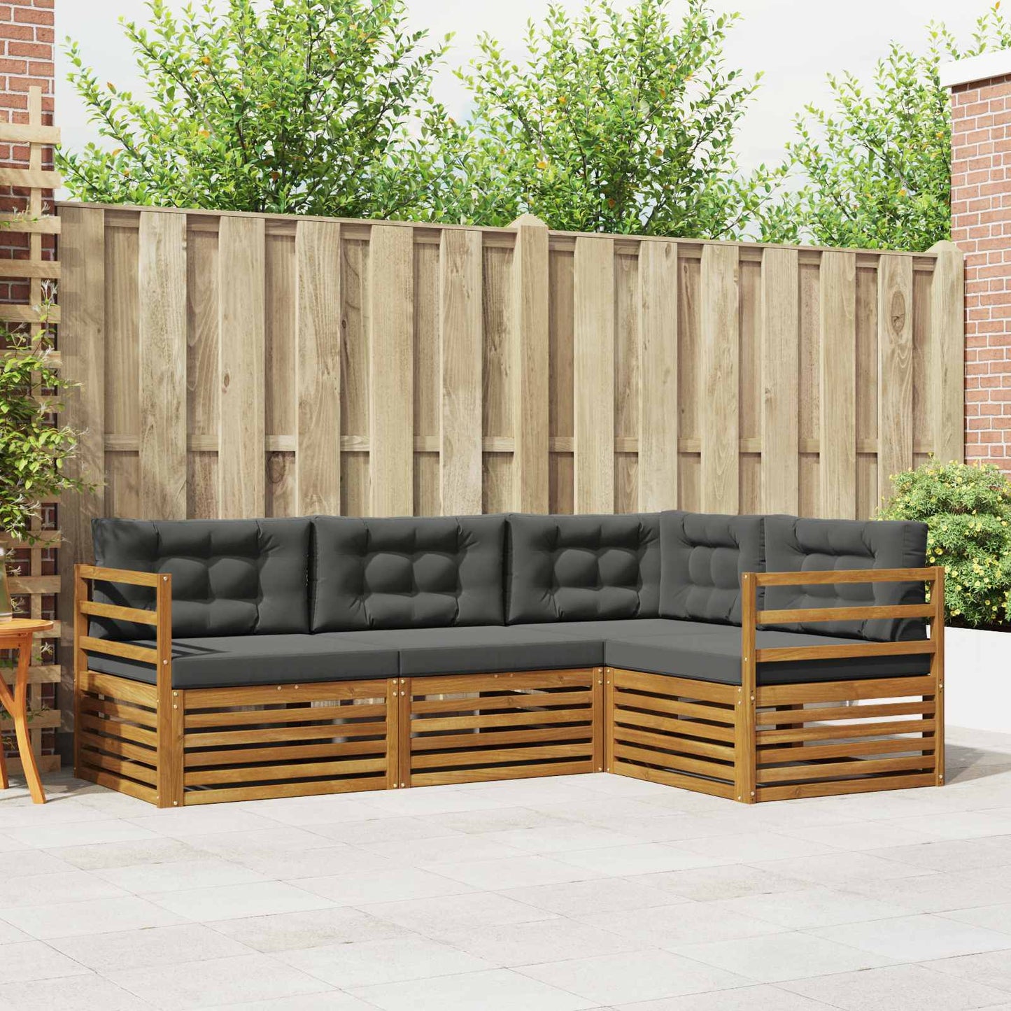 Outdoor-Sofagarnitur mit Kissen 4 pcs Natur und Anthrazit
