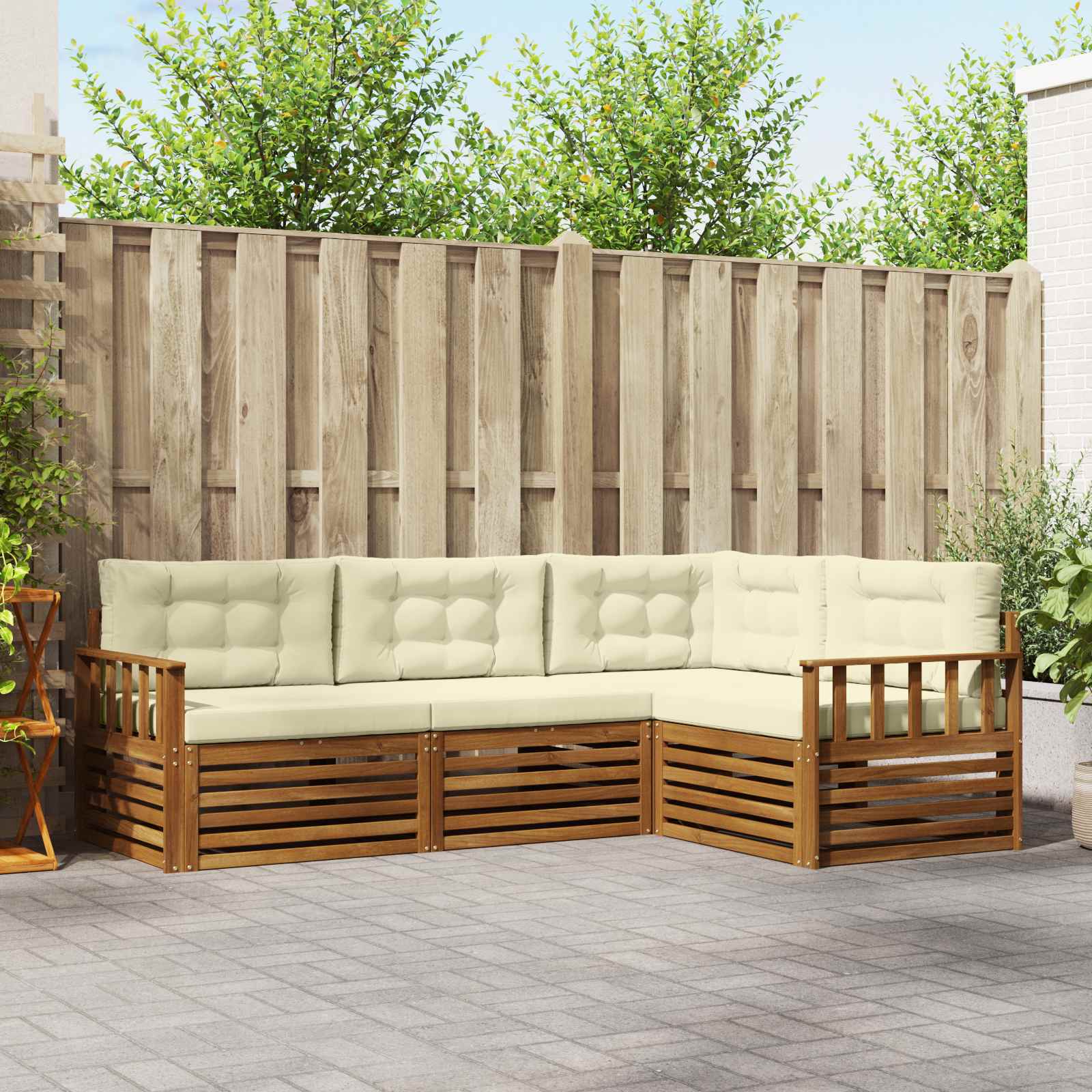 Outdoor-Sofagarnitur 4 stk. Natur und Creme