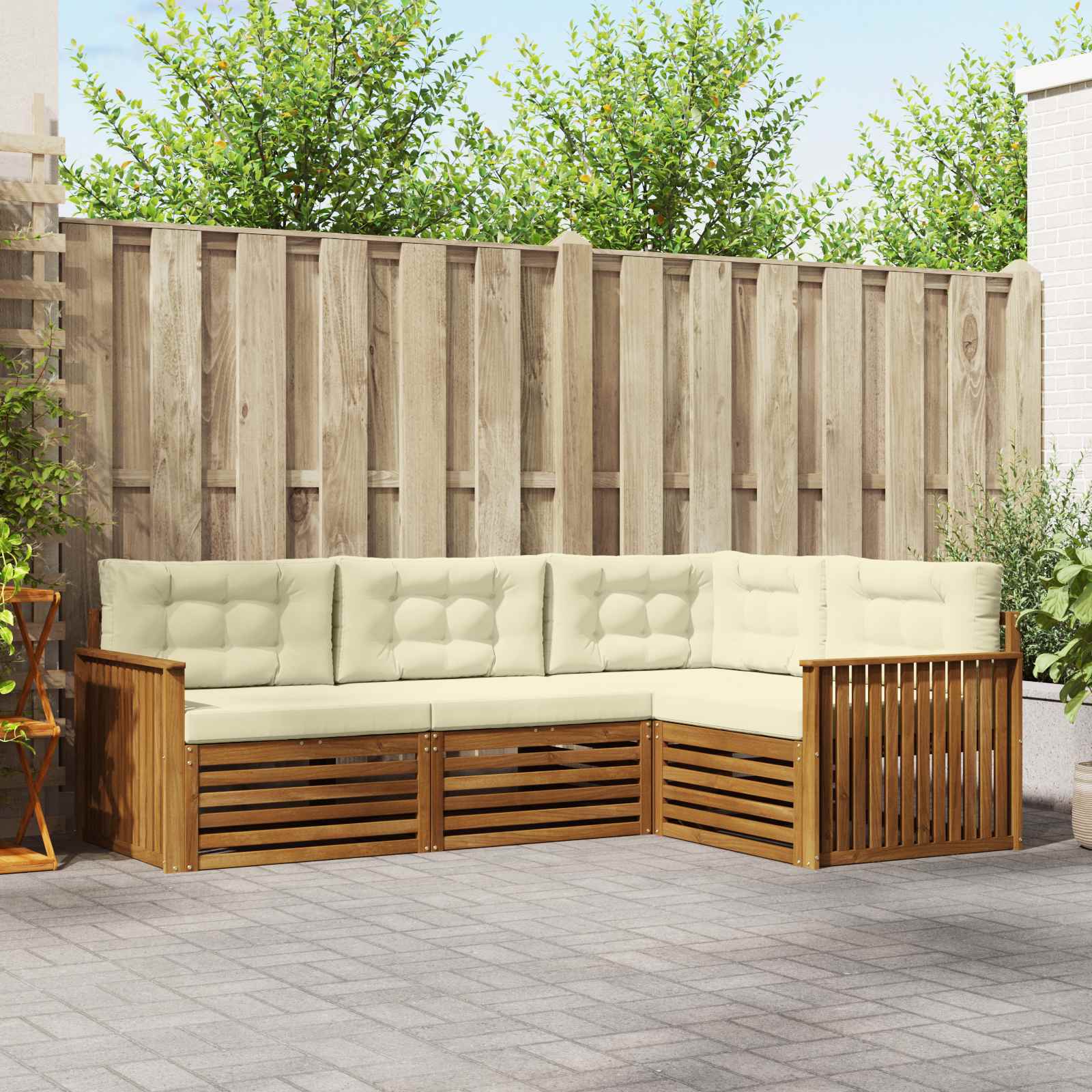 Outdoor-Sofagarnitur mit Kissen 4 pcs Natur und Creme