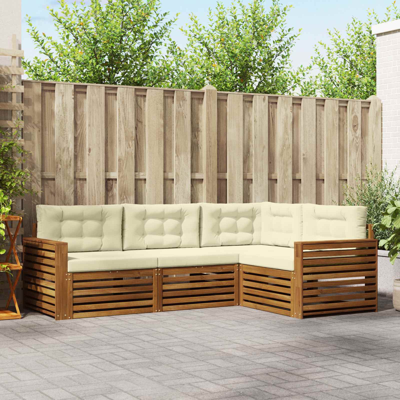 Outdoor-Sofagarnitur mit Kissen 4 pcs Natur und Creme