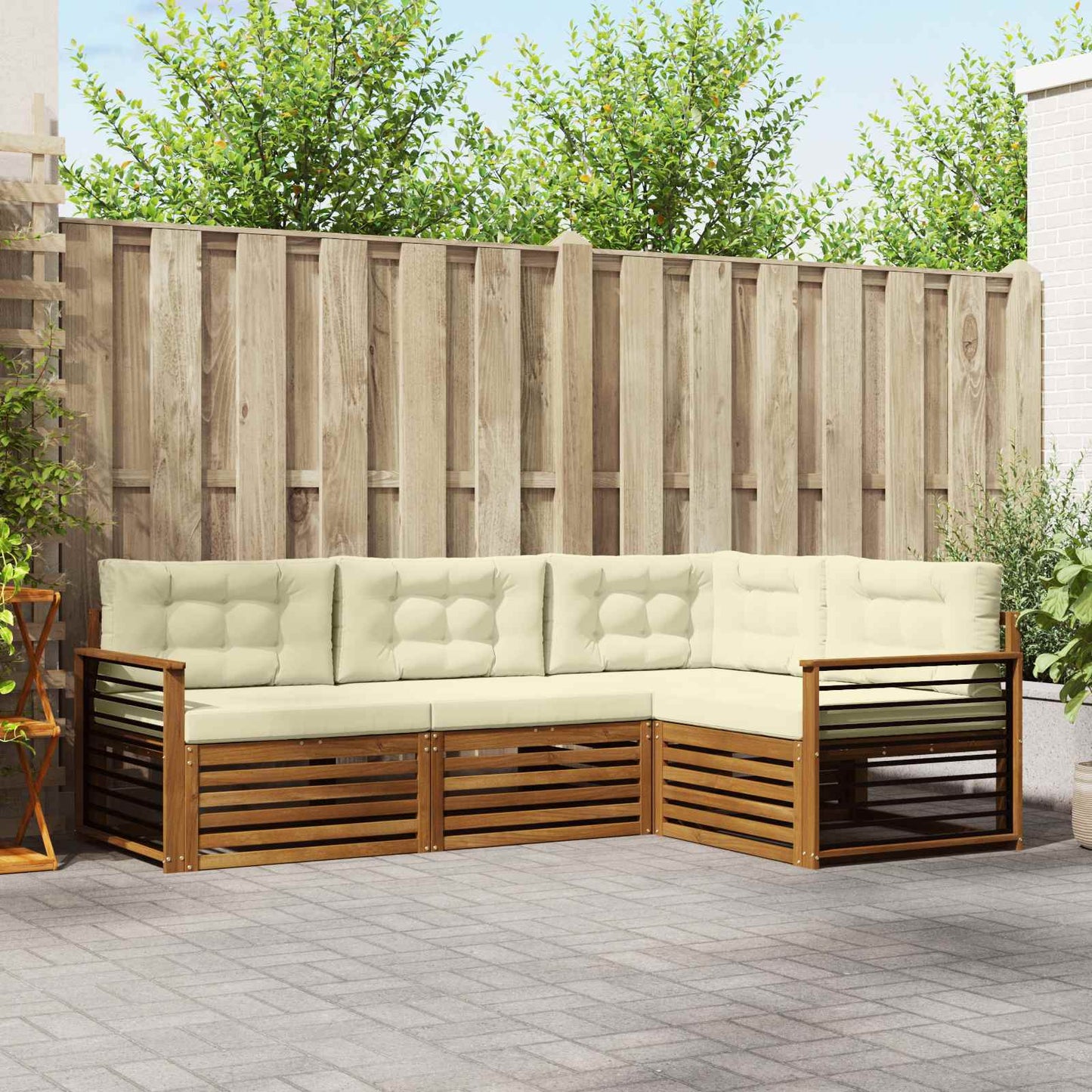 Outdoor-Sofagarnitur mit Kissen 4 pcs Natur und Creme