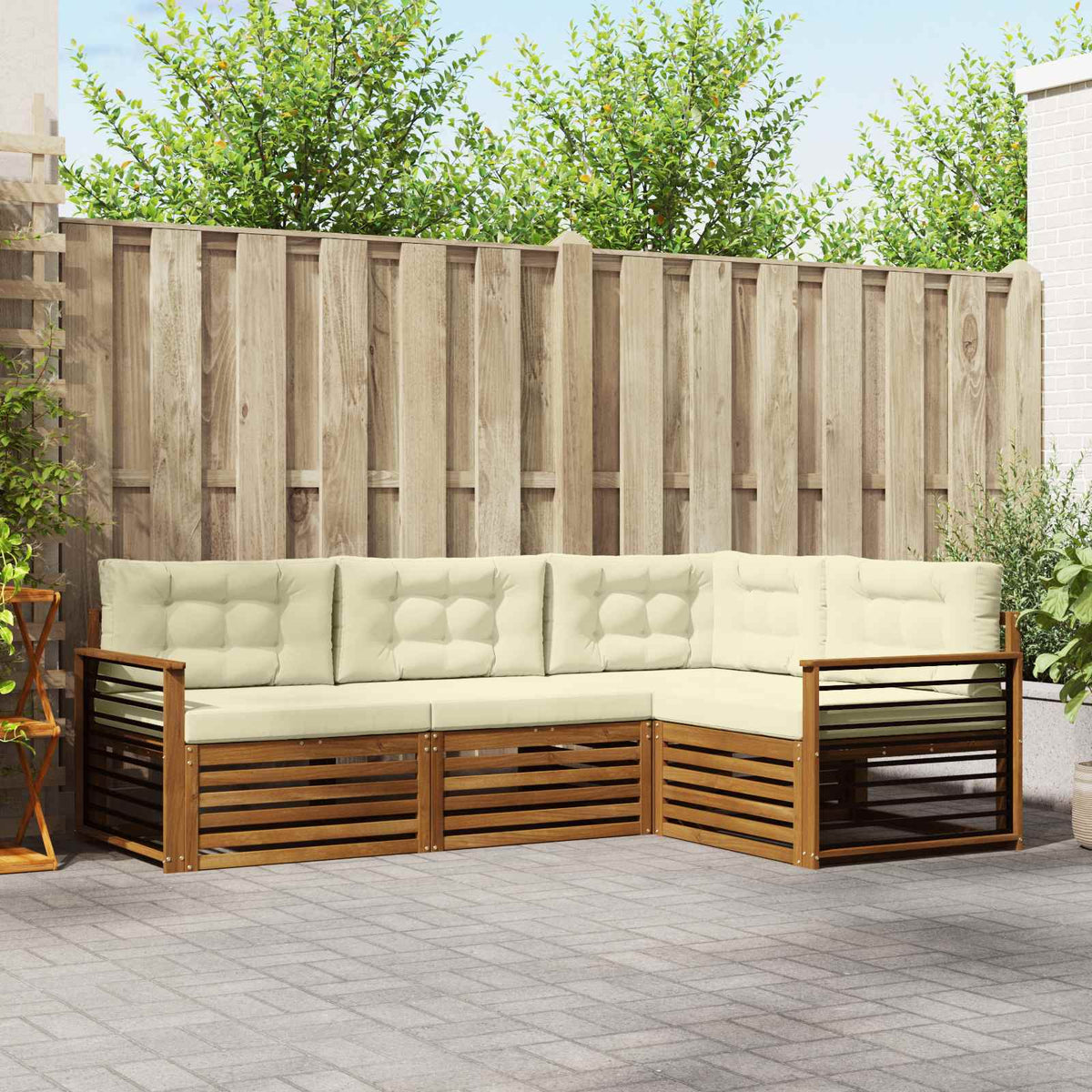 Outdoor-Sofagarnitur 4 stk. Natur und Creme