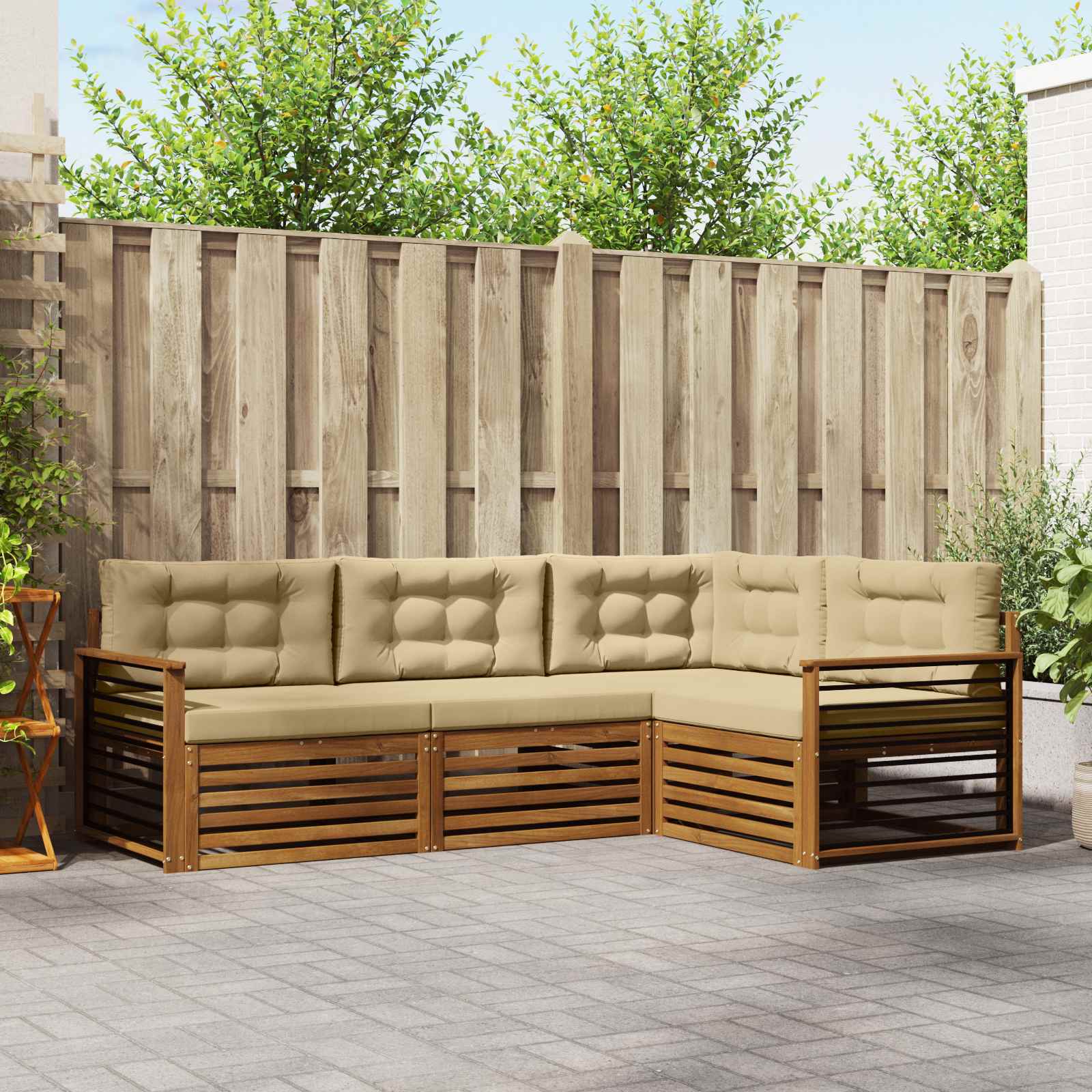 Outdoor-Sofagarnitur 4 stk. Natur und Beige