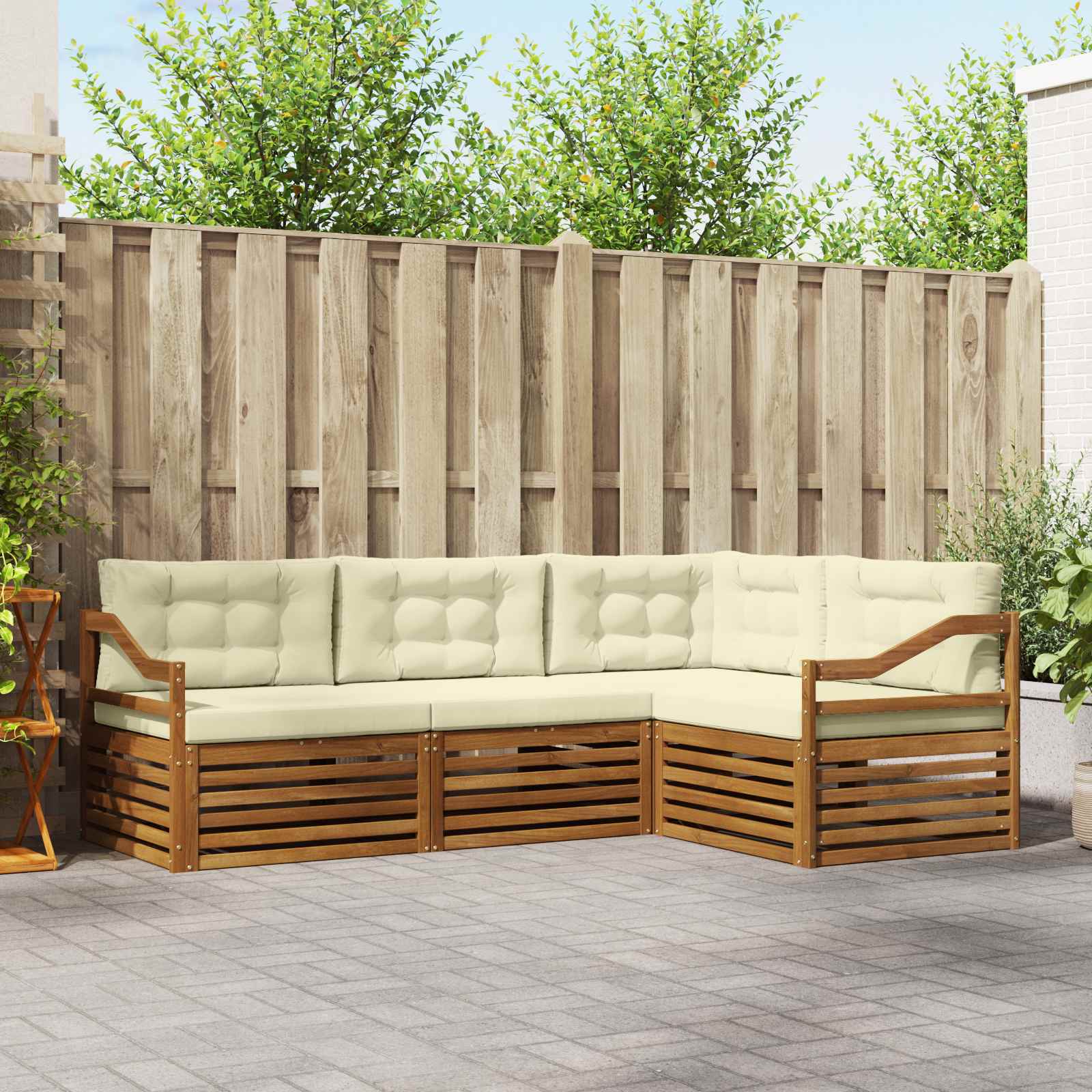 Outdoor-Sofagarnitur 4 stk. Natur und Creme